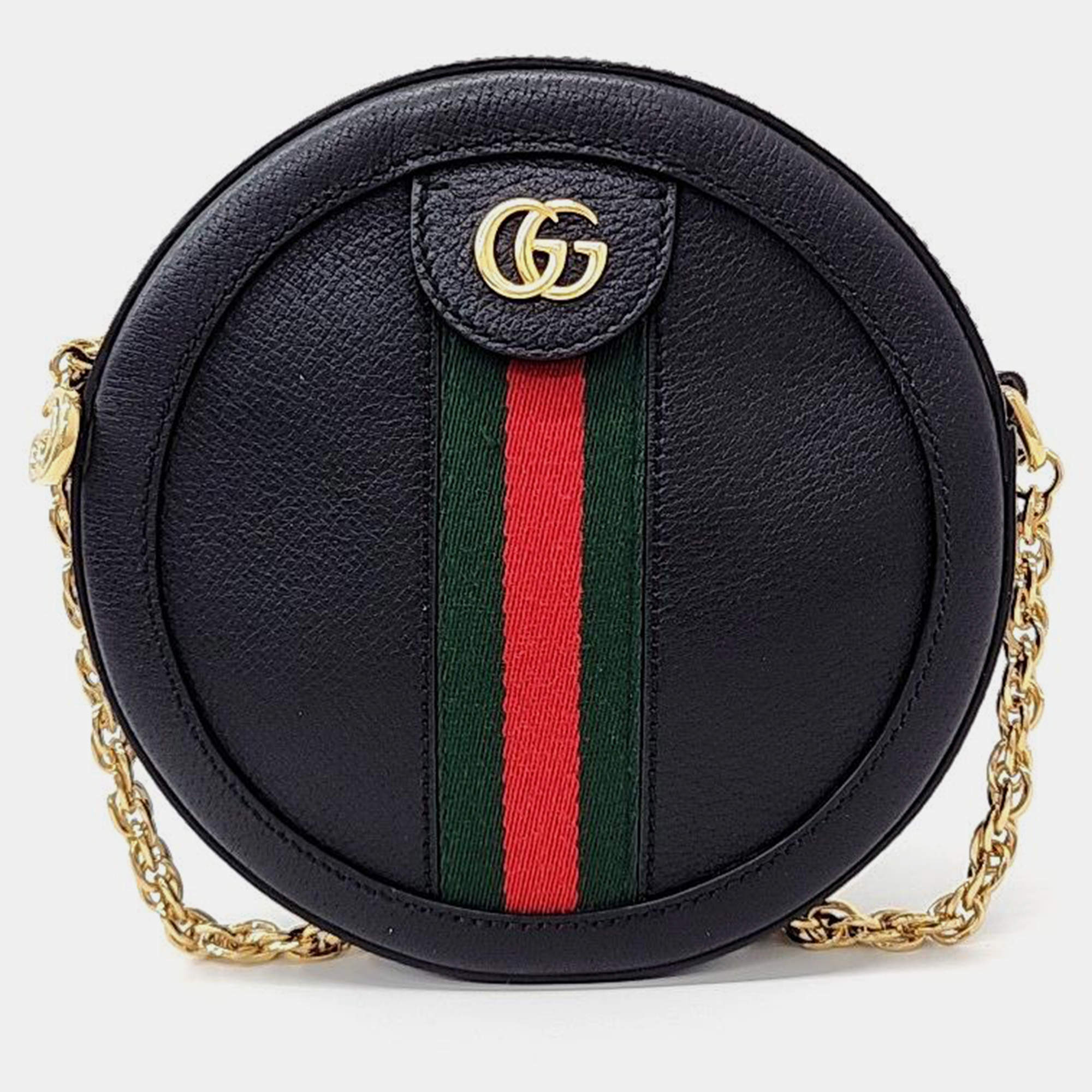 مملوكة مسبقًا Gucci Black  Leather Mini Ophidia Round Shoulder Bag