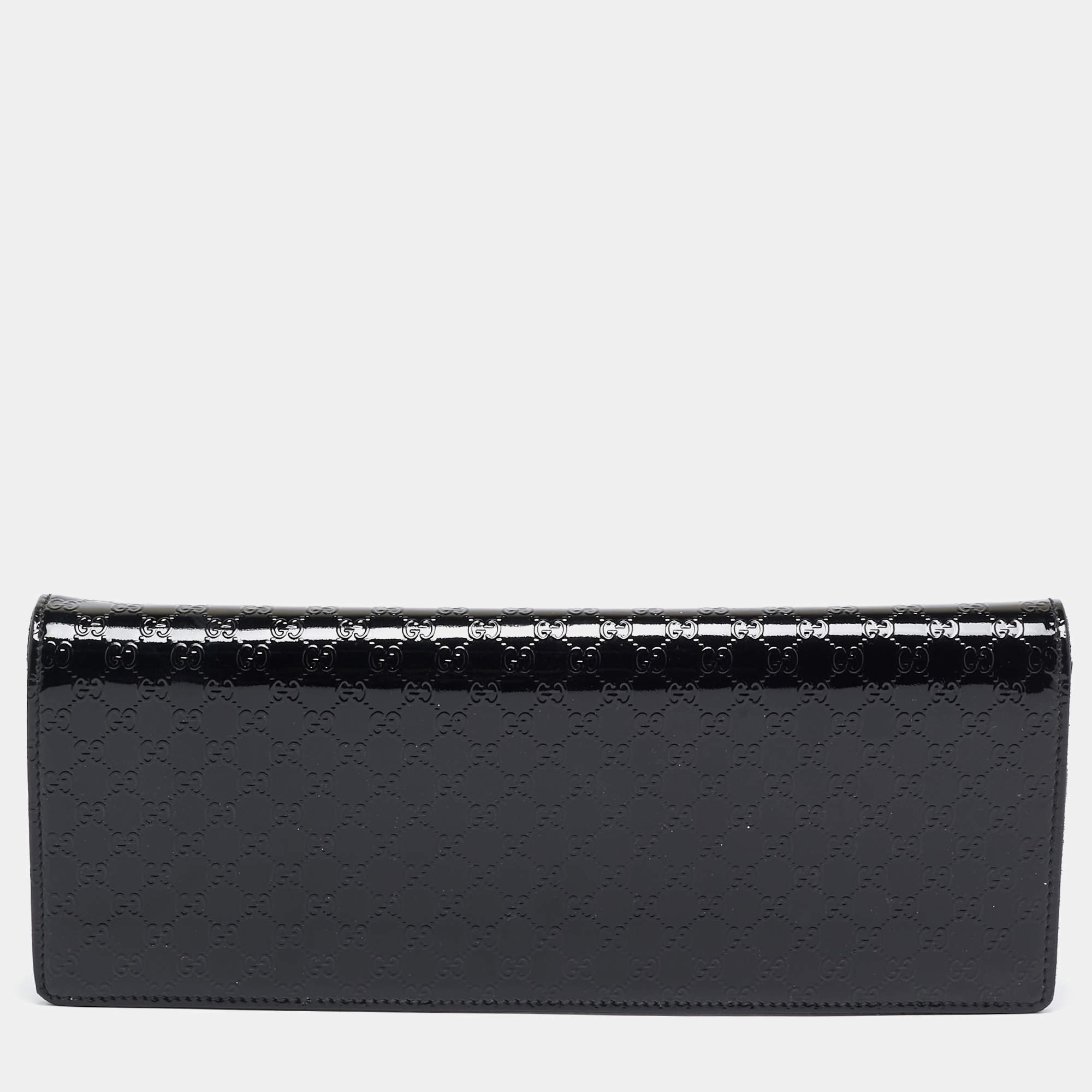 Pre Owned Gucci Black Microguccissima Patent Leather Small Broadway Clutch