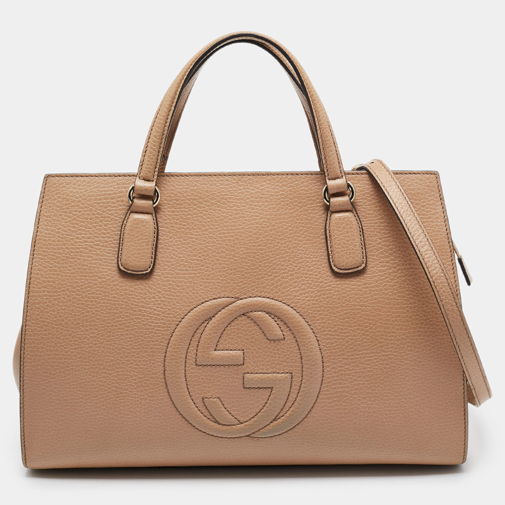 Pre Owned Gucci Beige Leather Soho Disco Tote