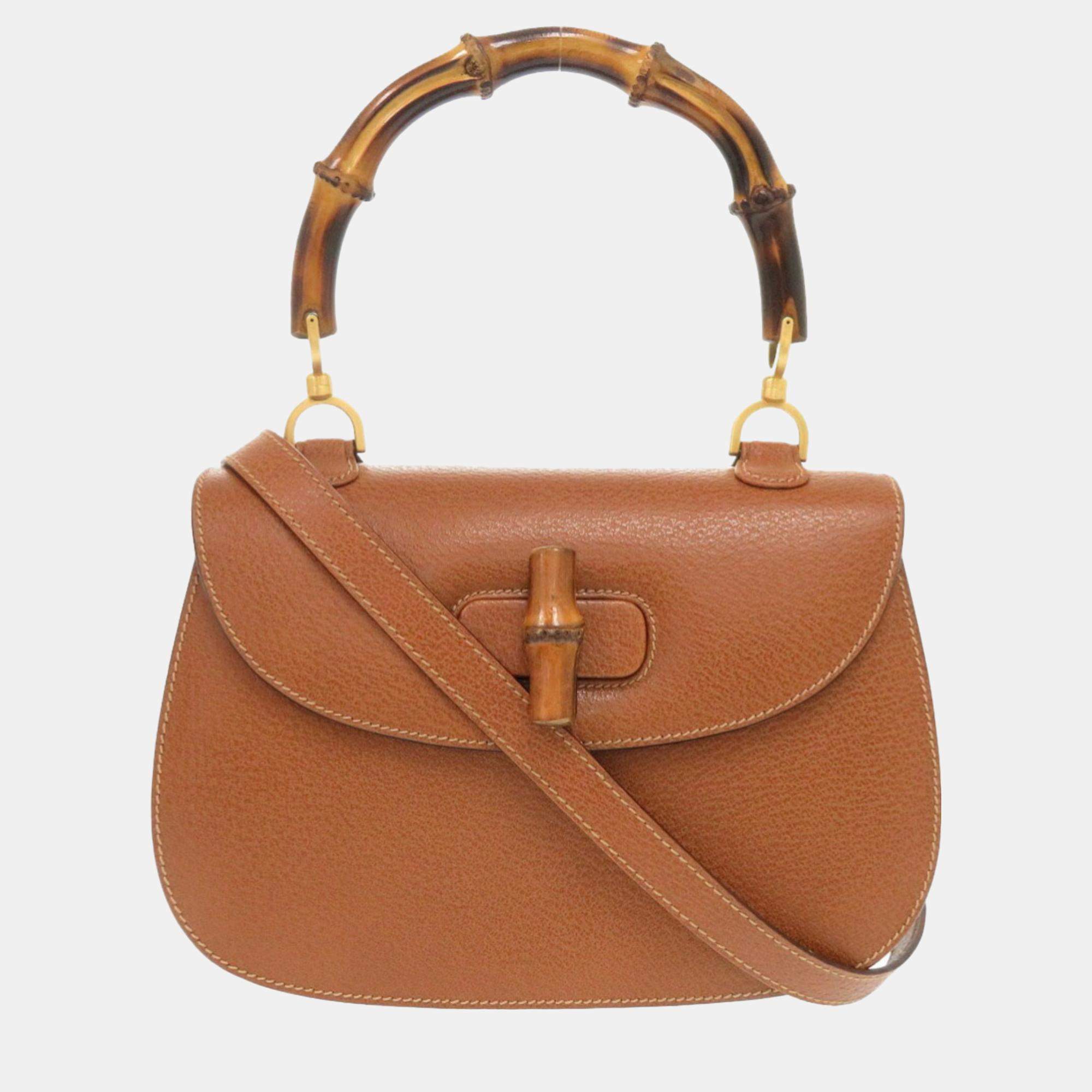 Gucci Brown Leather Bamboo 1947 Top Handle Bag