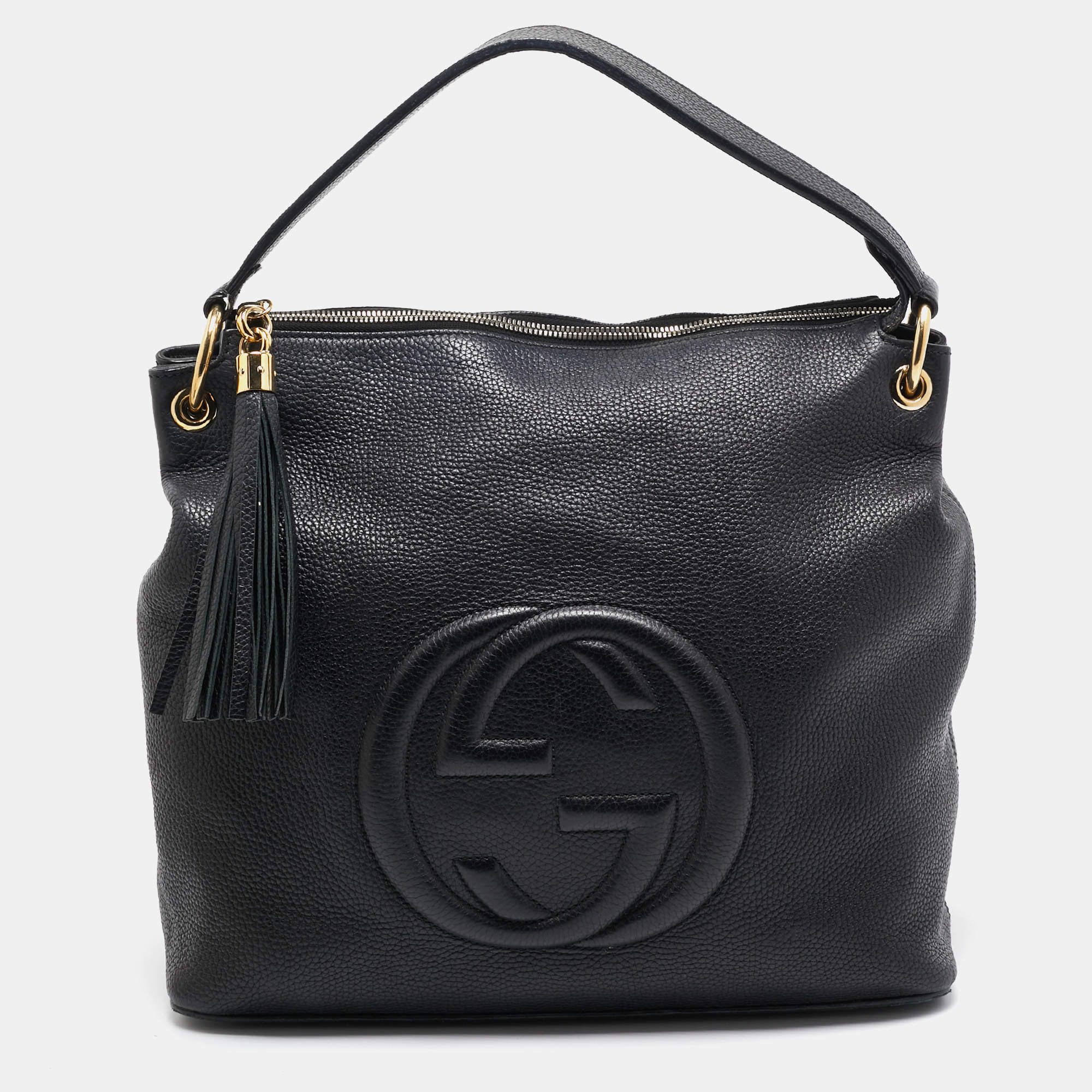 Pre Owned Gucci Black Leather Soho Zip Hobo