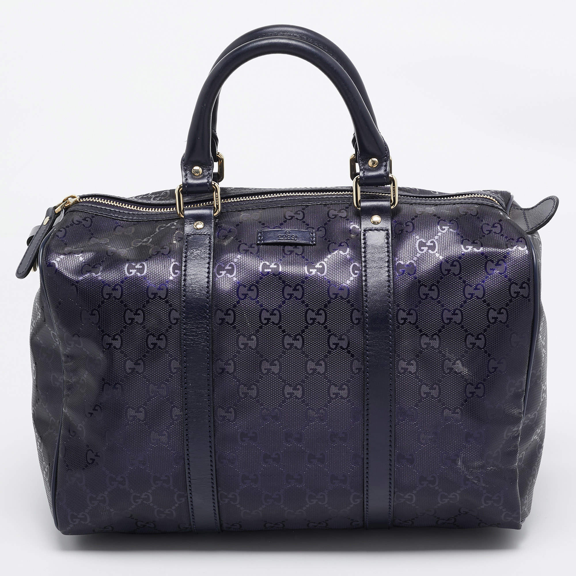 Pre Owned Gucci Purple GG Imprime Canvas and Leather Medium Joy Boston Bag