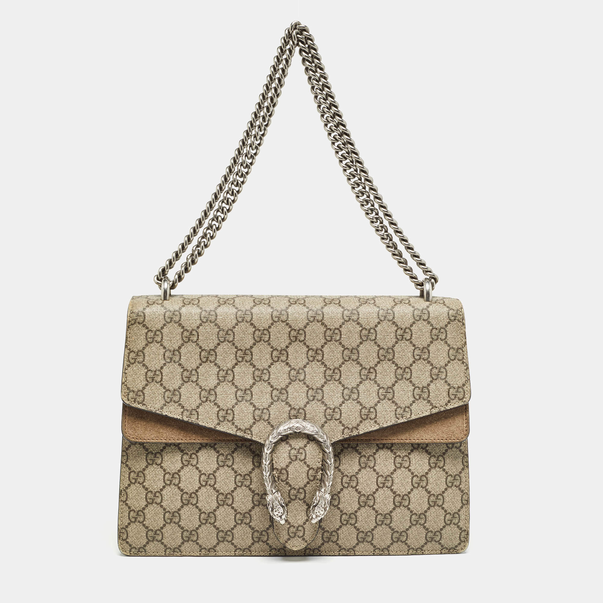 Pre Owned Gucci Beige GG Supreme Canvas and Suede Medium Dionysus Shoulder Bag