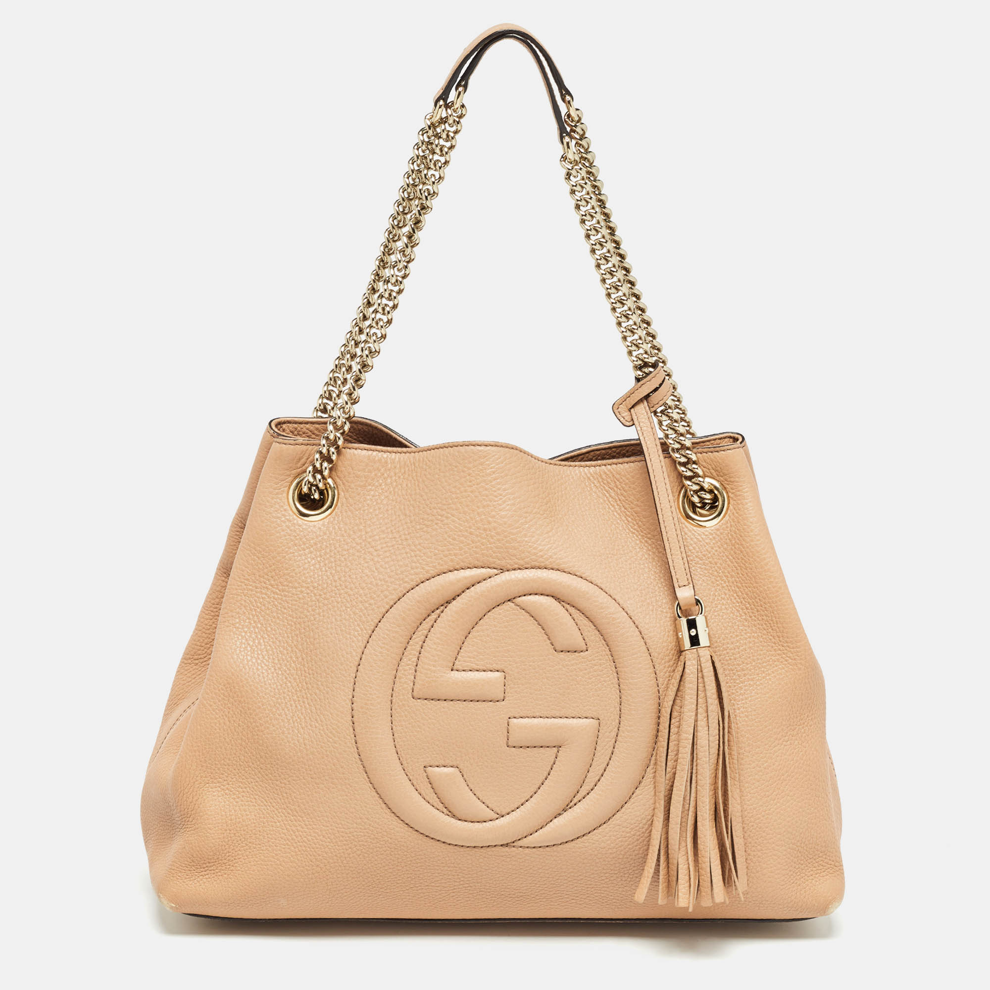 Pre Owned Gucci Beige Leather Medium Soho Chain Tote