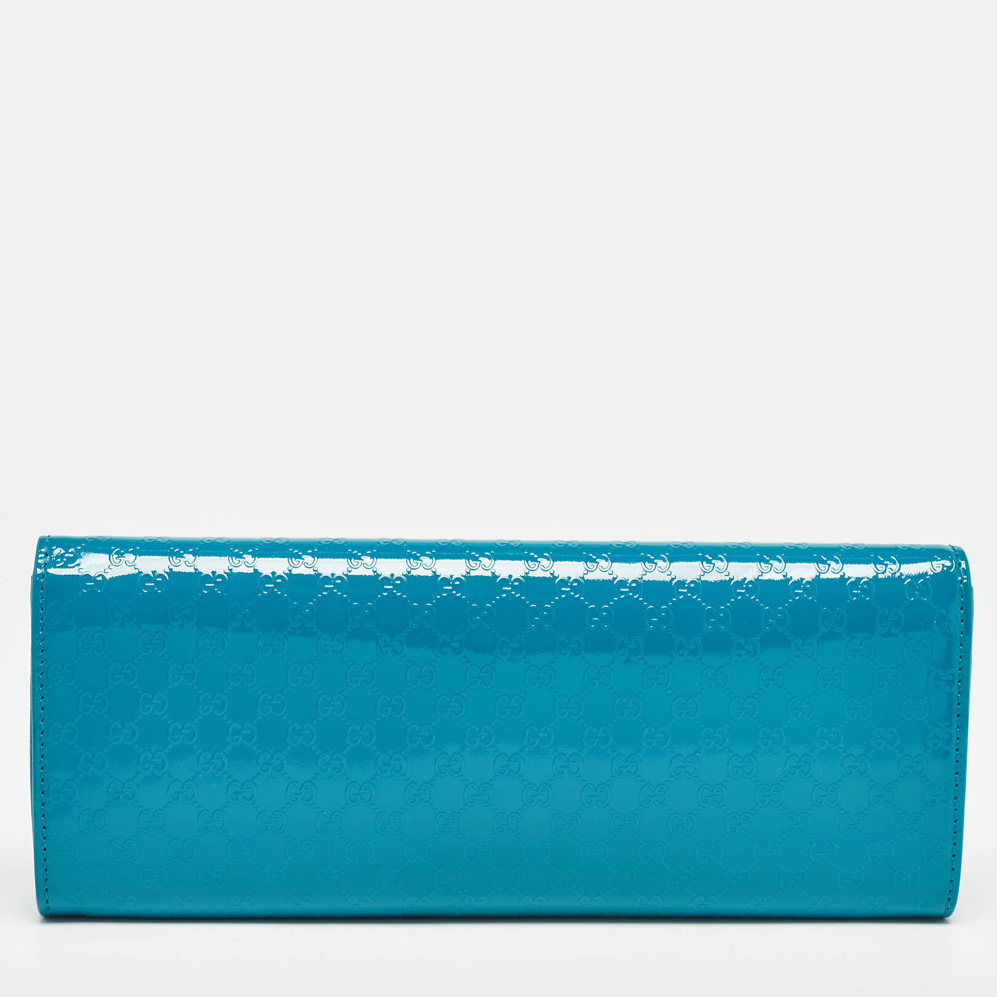 Pre Owned Gucci Teal Blue Microguccissima Patent Leather Broadway Clutch