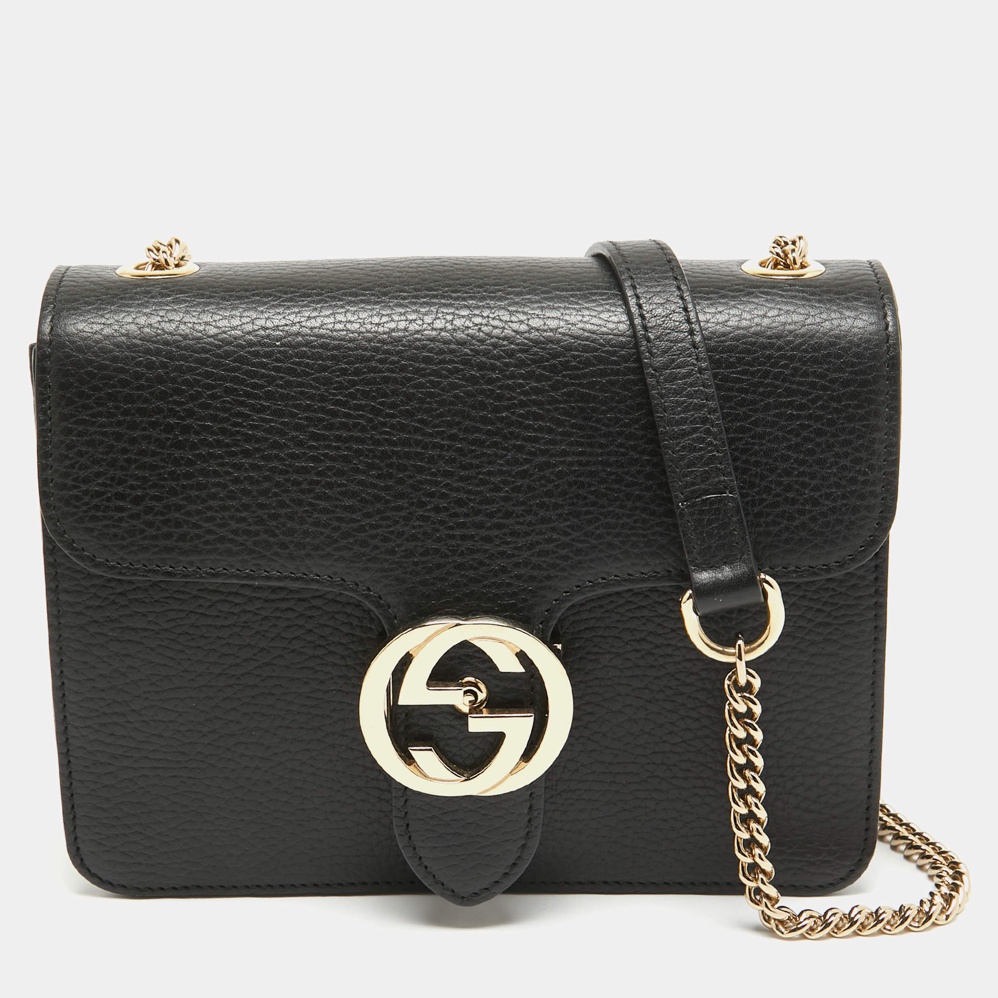 مملوكة مسبقًا Gucci Black Leather Dollar Interlocking G Crossbody Bag