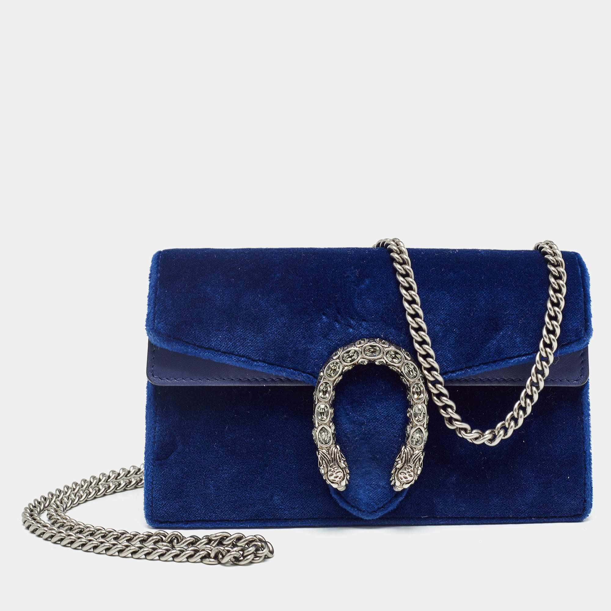 Pre Owned Gucci Blue Velvet and Leather Super Mini Dionysus Shoulder Bag