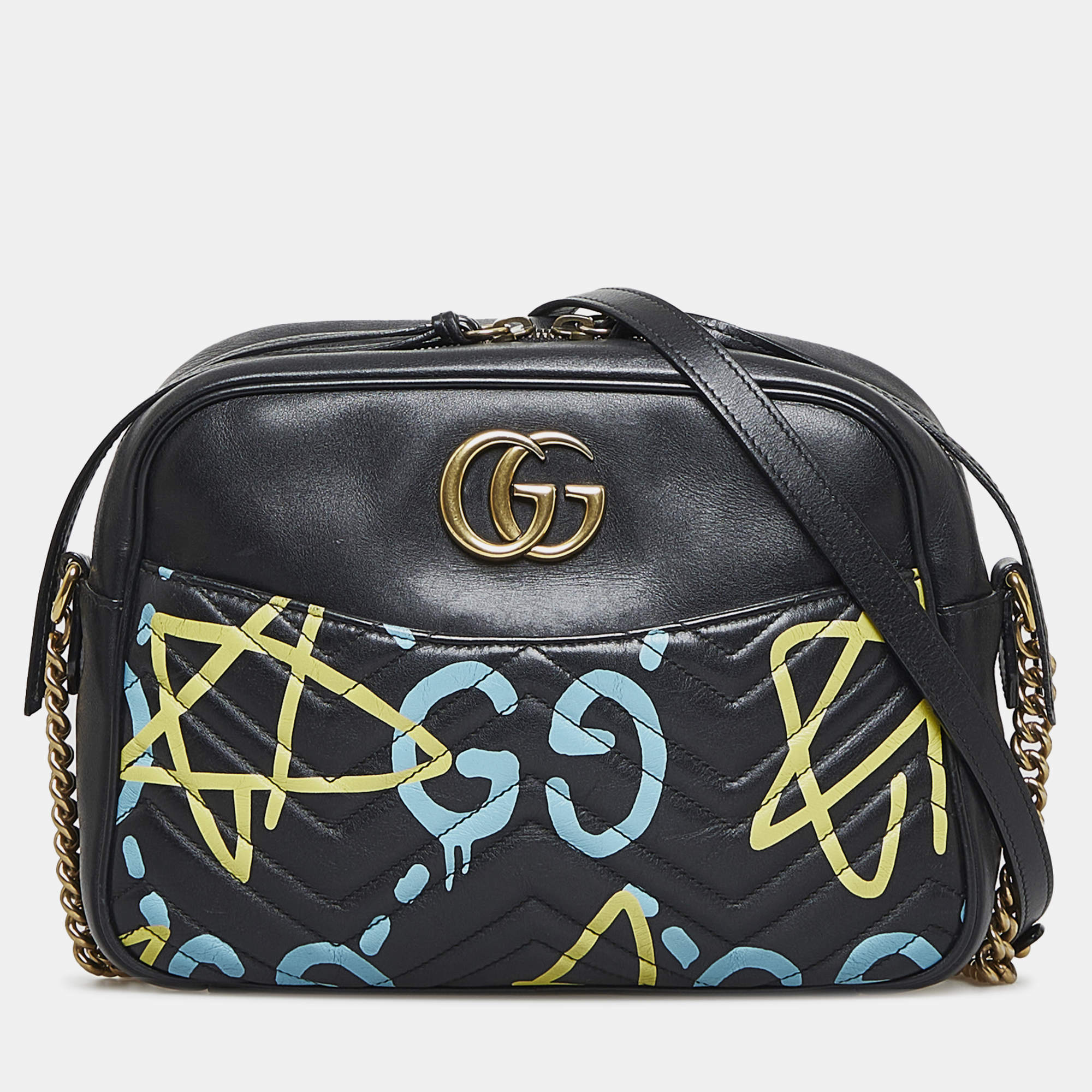 Gucci Black Leather Ghost GG Marmont Bag
