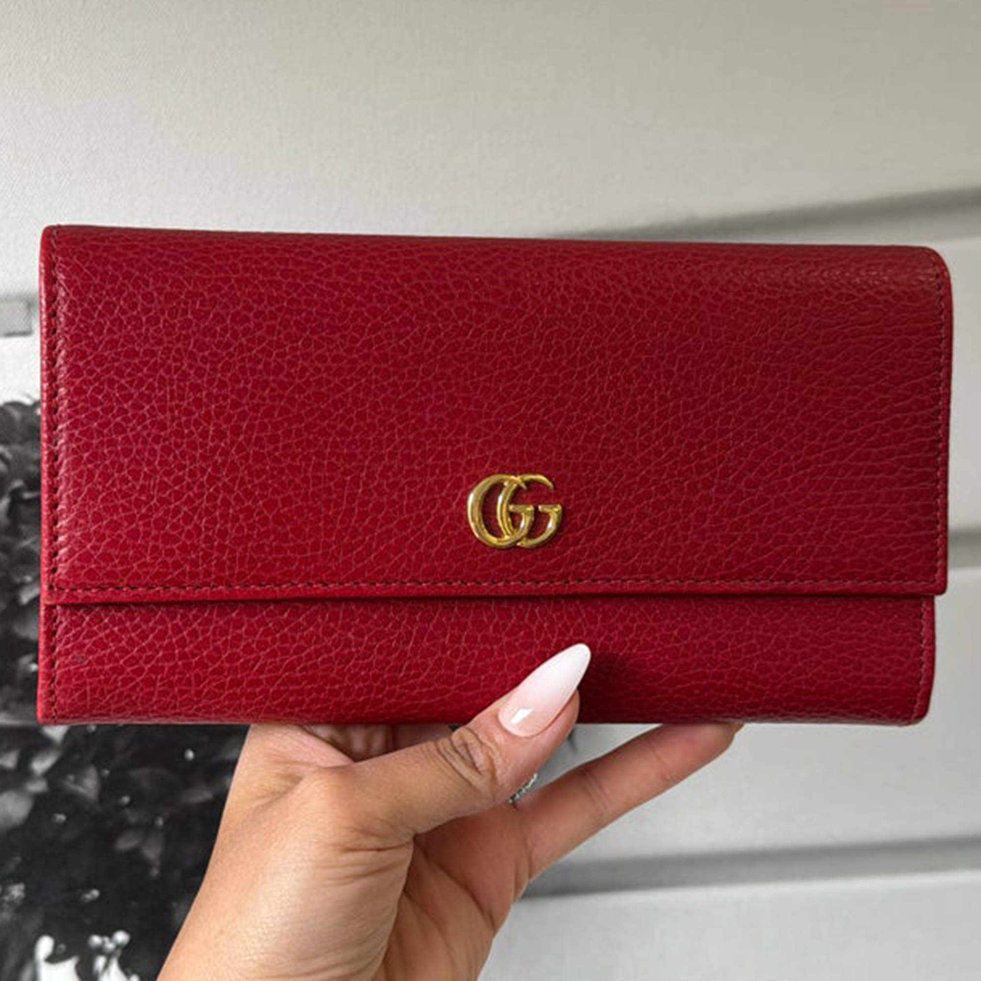 Gucci Red Grained Leather GG Marmont Continental Wallet