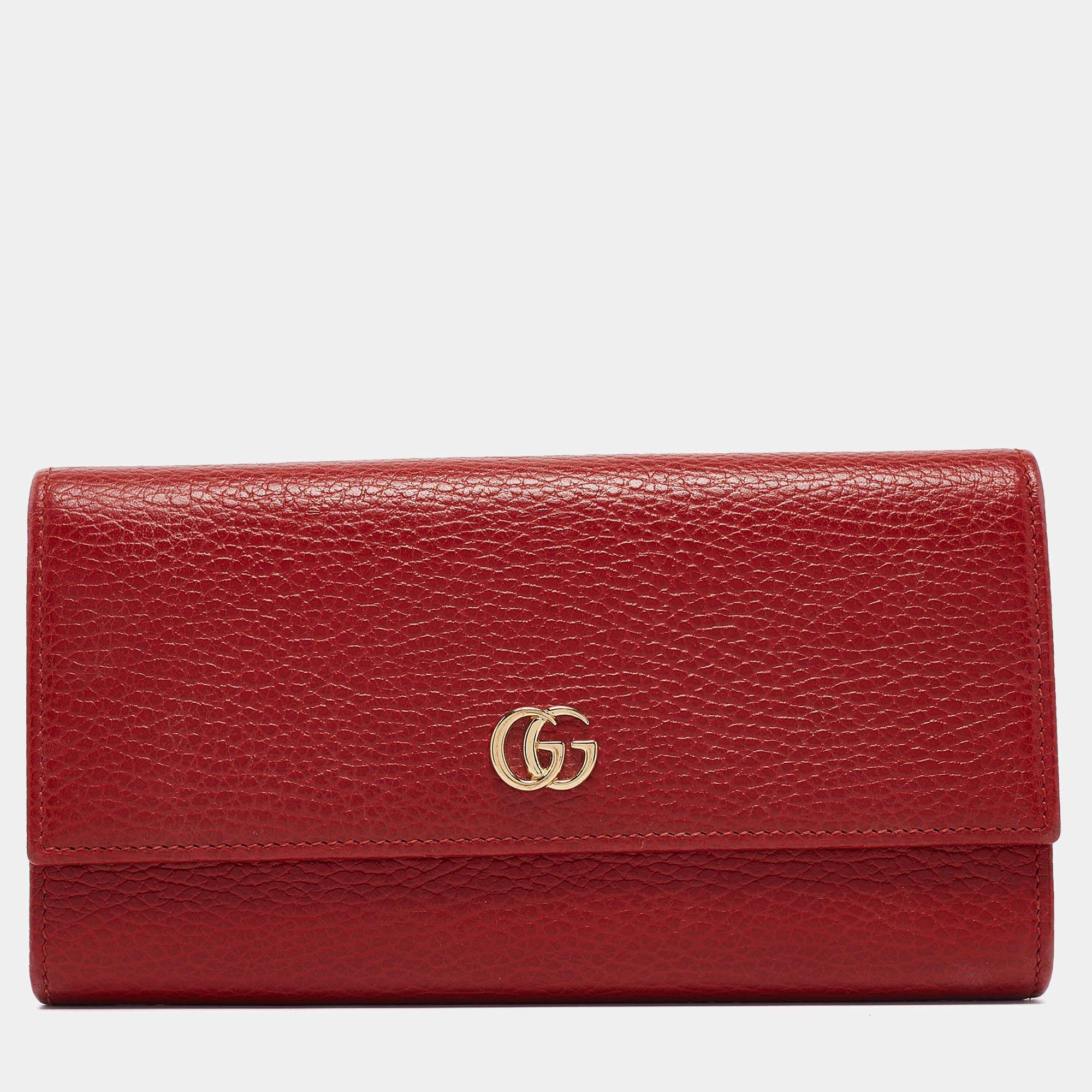 Pre Owned Gucci Red Leather Double G Flap Continental Wallet