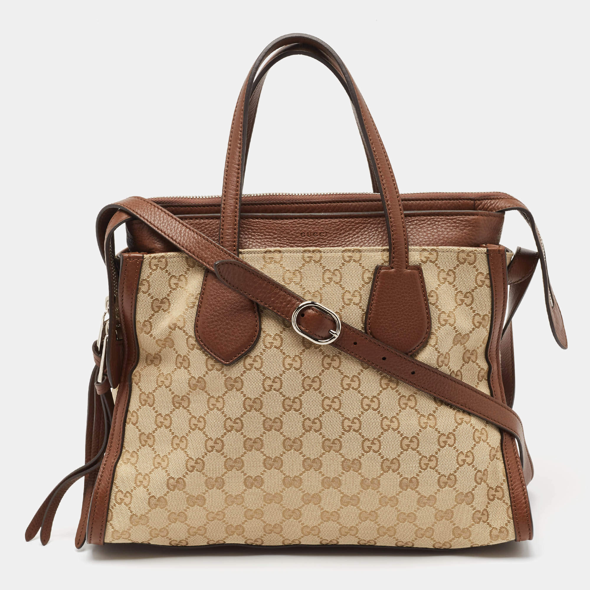 Pre Owned Gucci Brown/Beige GG Canvas Ramble Layered Tote