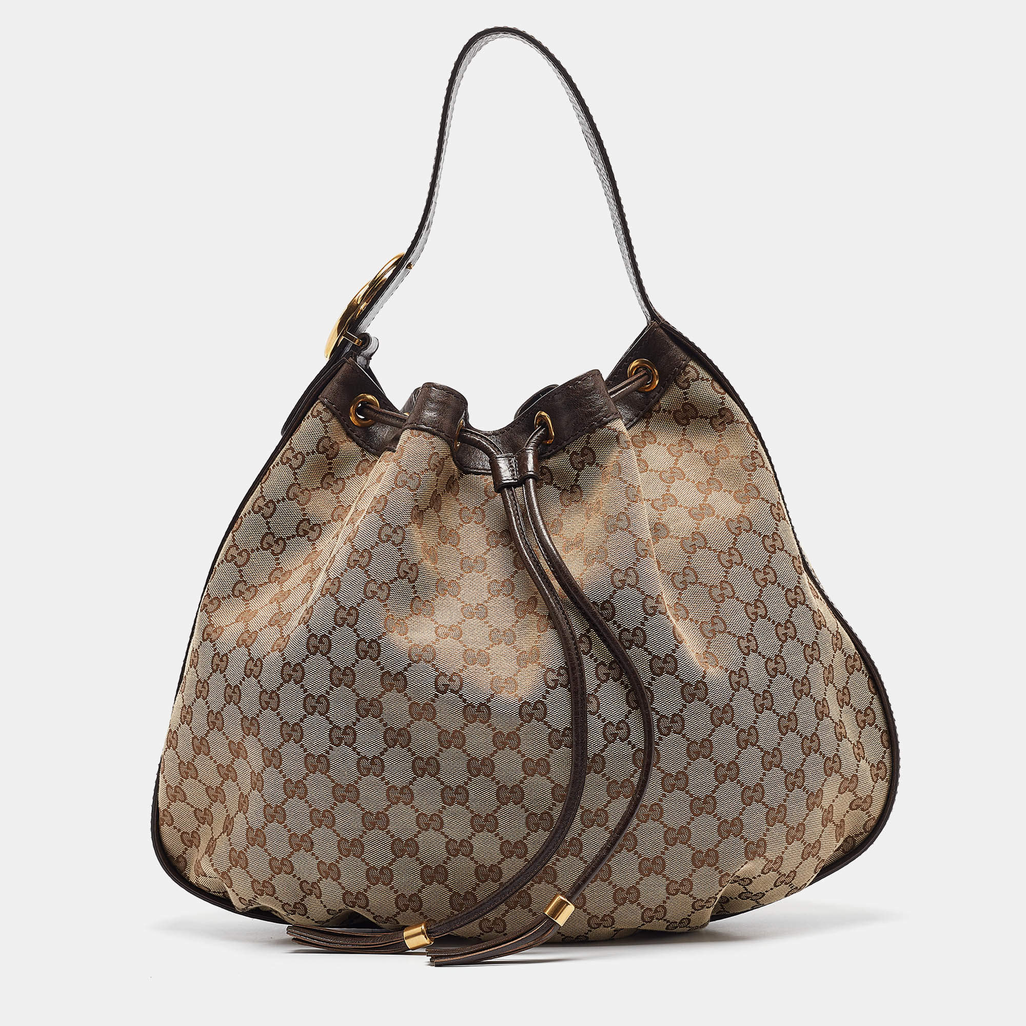 Pre Owned Gucci Dark Brown/Beige GG Canvas Interlocking Icon Hobo