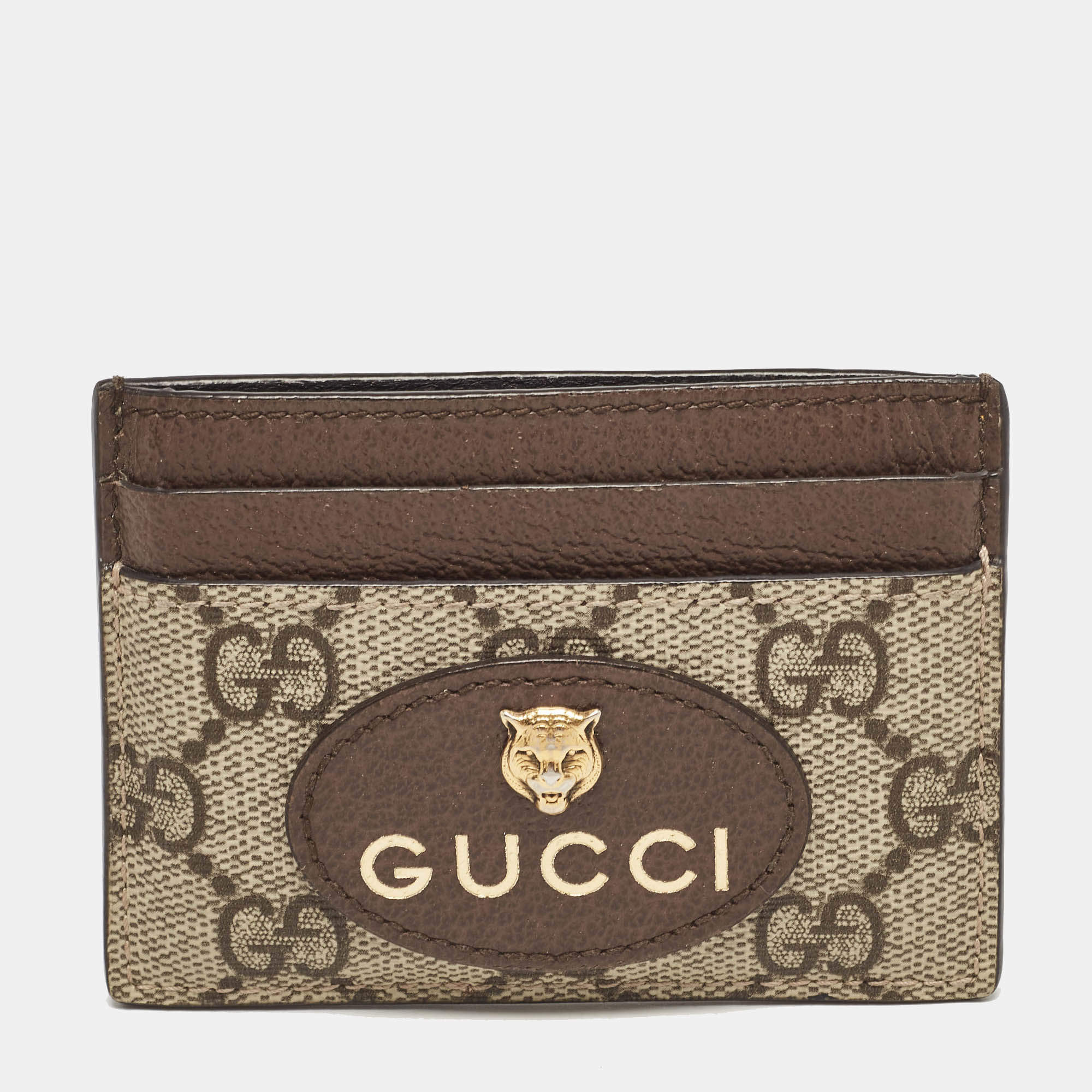 Pre Owned Gucci Beige/Ebony GG Supreme Canvas and Leather Neo Vintage Card Holder