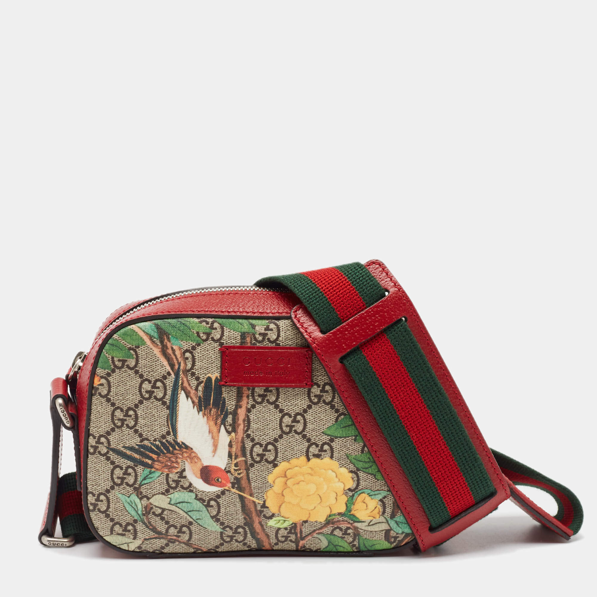 Gucci Red/Beige GG Supreme Canvas and Leather Tian Camera