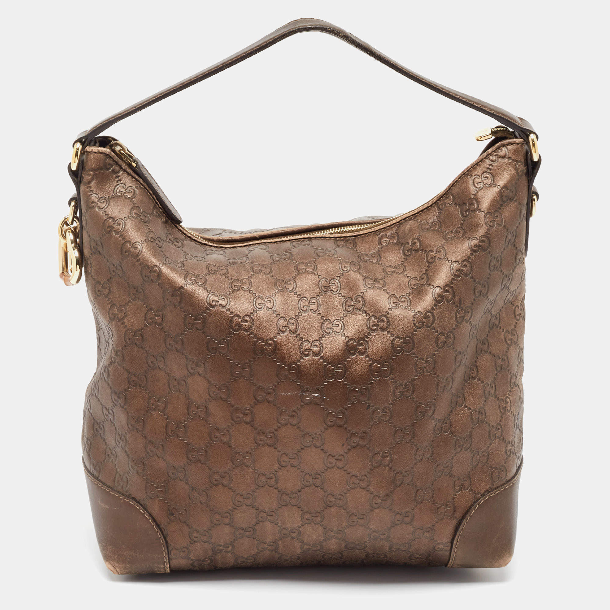 Gucci Dark Brown Guccissima Leather Heart Bit Charm Hobo