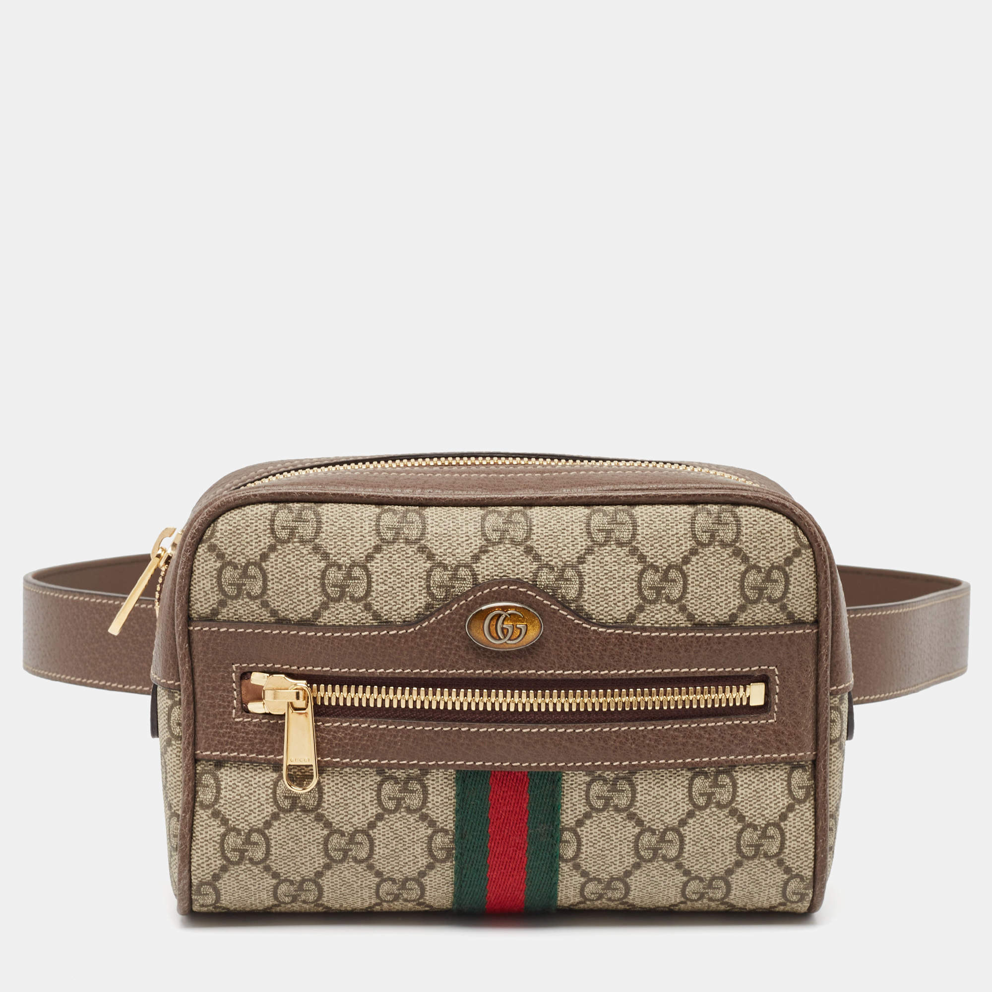 Gucci Beige/Ebony GG Supreme Canvas and Leather Small Ophidia Belt Bag