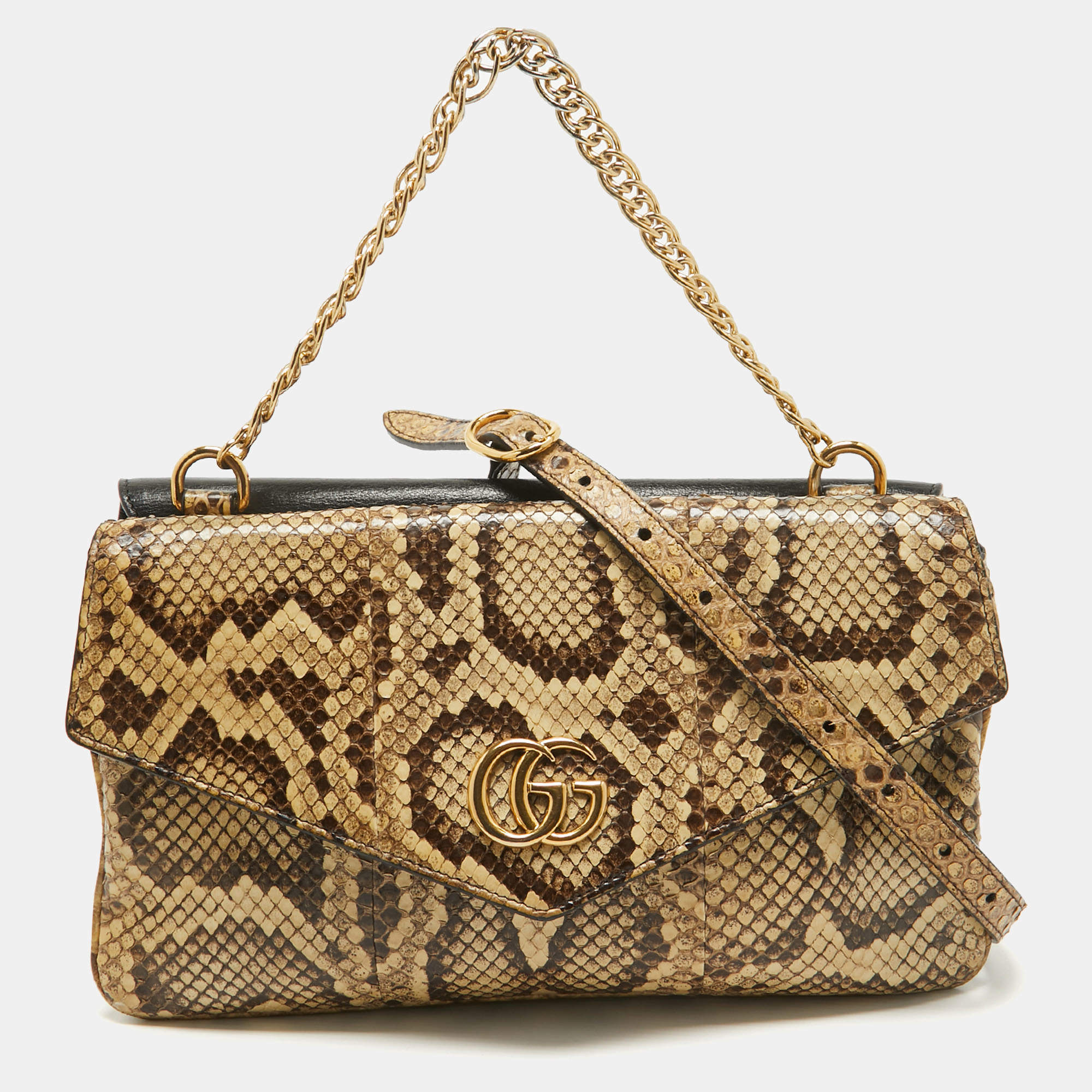 Pre Owned Gucci Beige/Black Python and Leather Medium Thiara Double Envelope Shoulder Bag