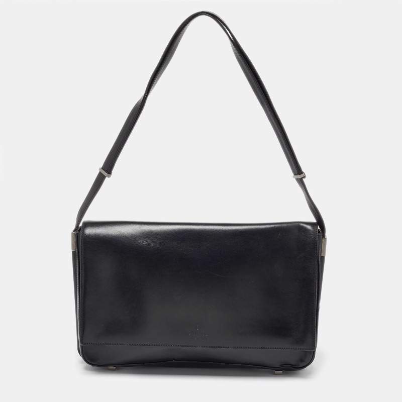 مملوكة مسبقًا Gucci Black Leather Flap Shoulder Bag