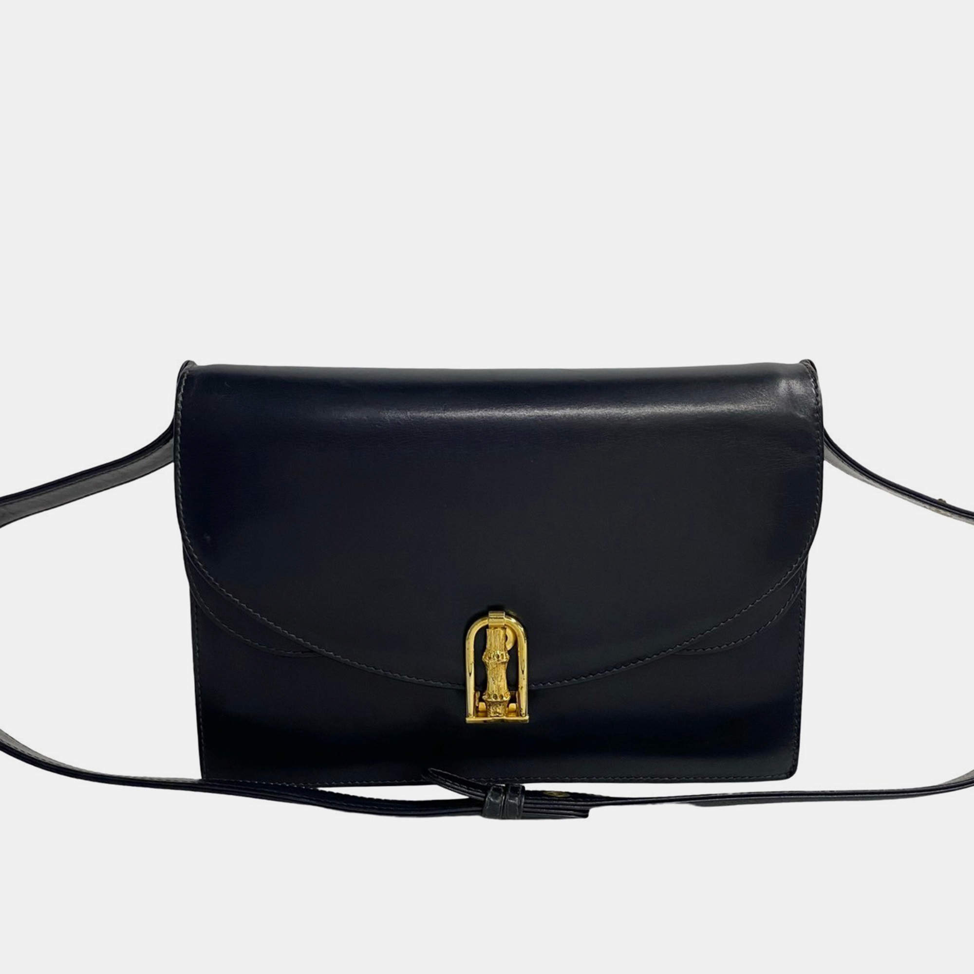 Gucci Black Leather Flap Crossbody Bag