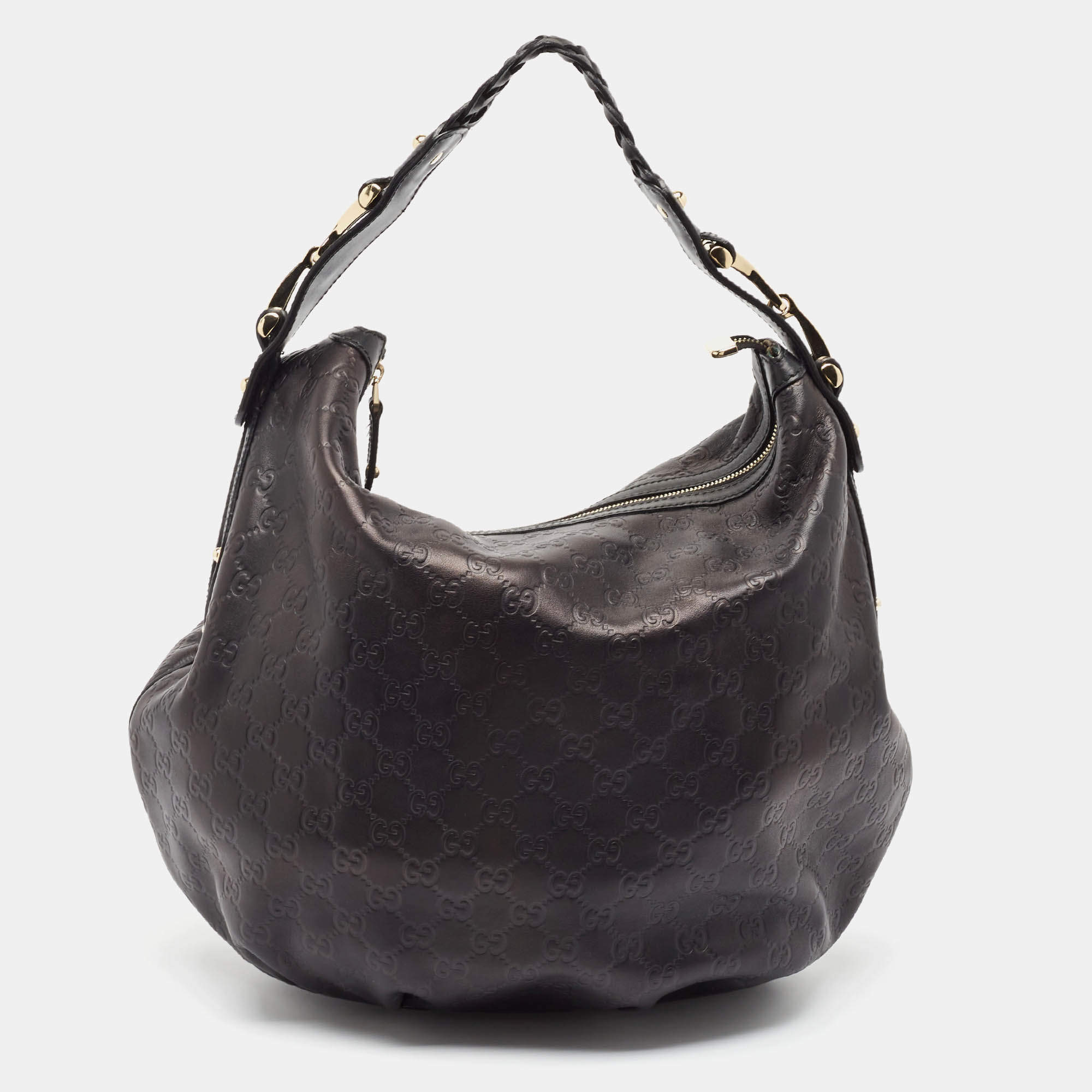 Gucci Black Guccissima Leather Medium Pelham Hobo