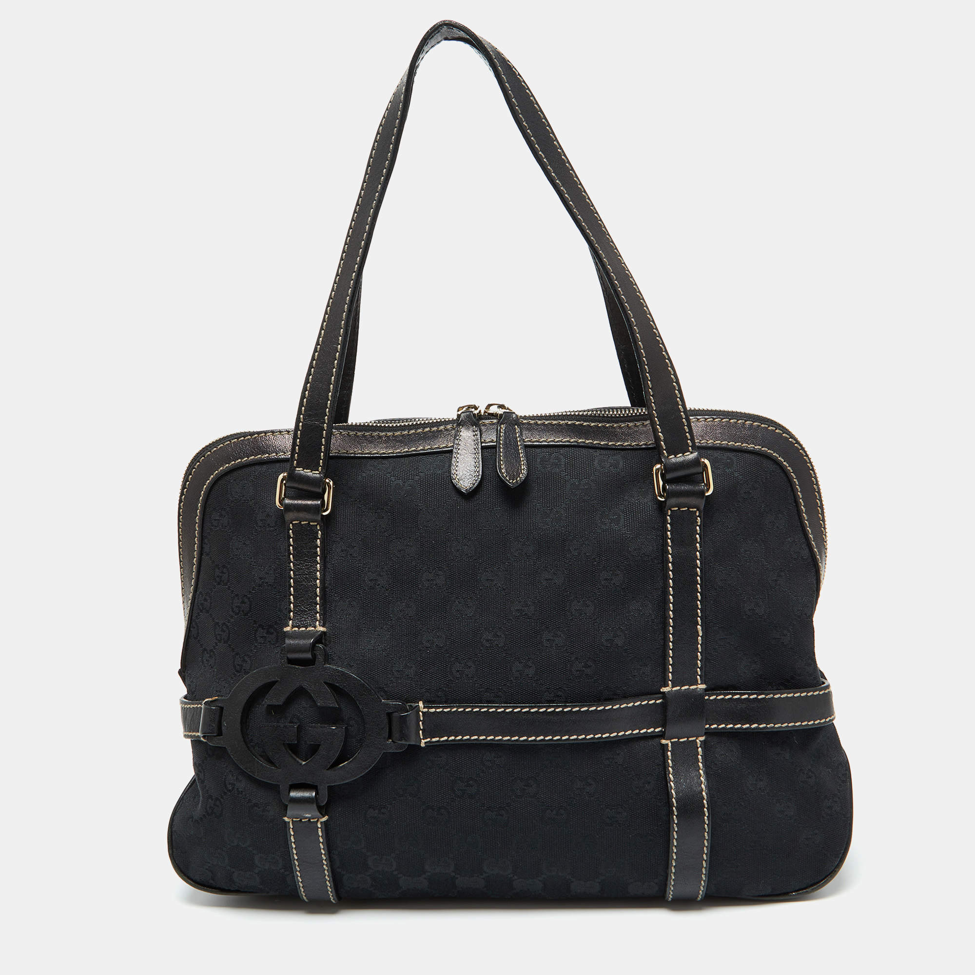 Pre Owned Gucci Black GG Canvas and Leather Royal Shoulder Bag