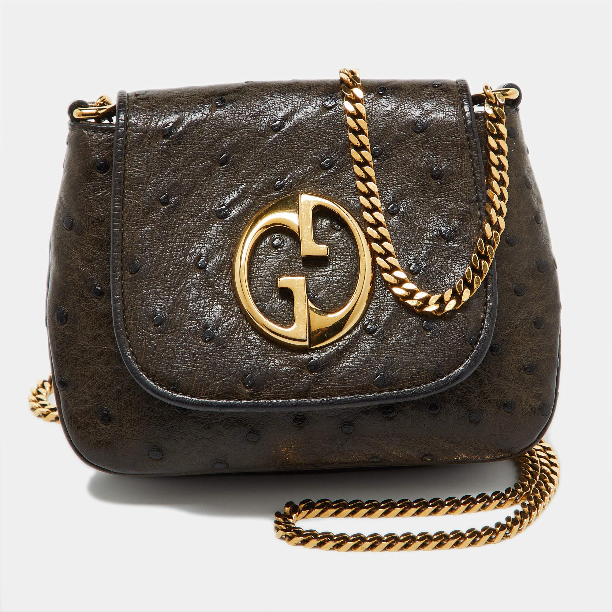 Pre Owned حقيبة كروس غوتشي 1973 بسلسلة جلد برتقالي صغيرة