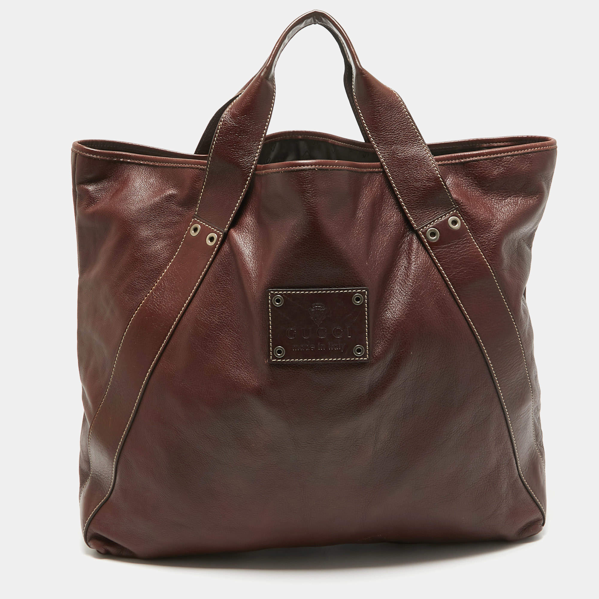 Pre Owned Gucci Brown Leather Shopper Tote