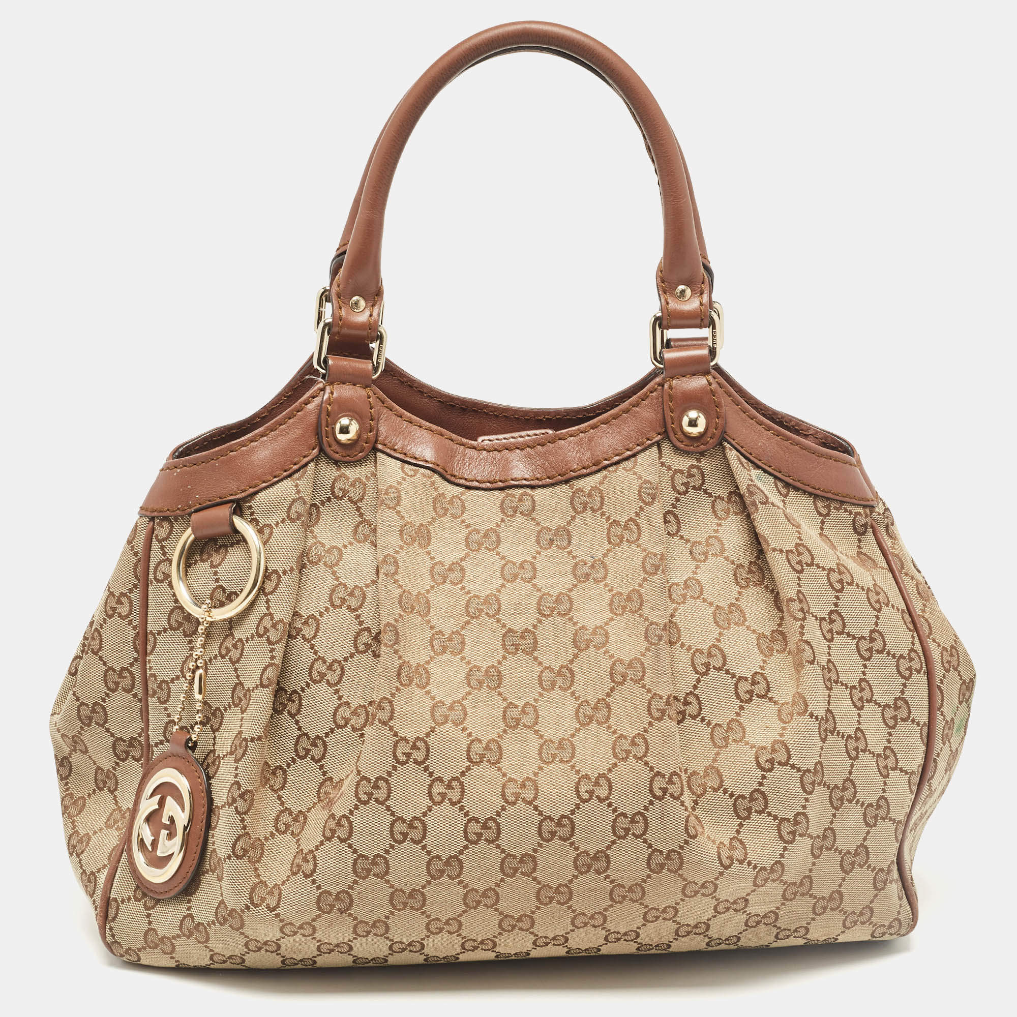 مملوكة مسبقًا Gucci Beige/Brown GG Canvas and Leather Medium Sukey Tote