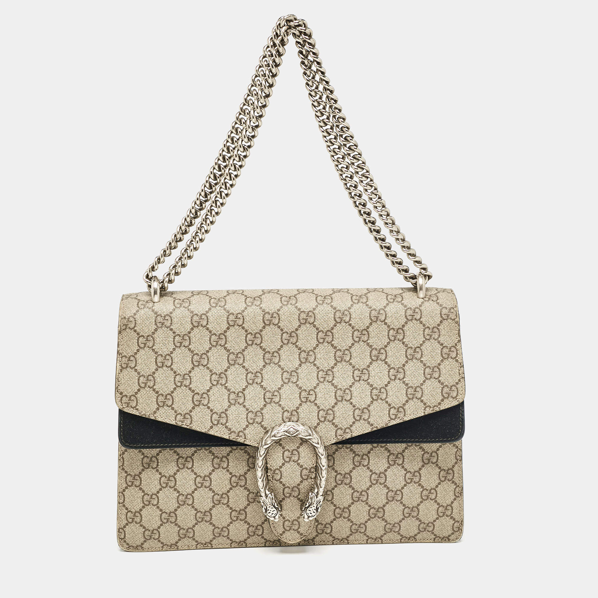 Gucci Beige/Black GG Supreme Canvas and Suede Medium Dionysus Shoulder Bag