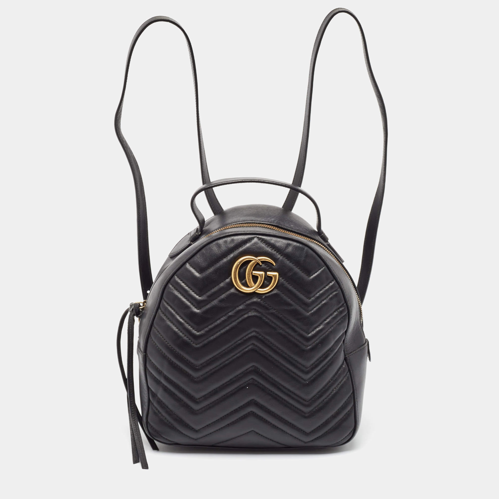 Gucci Black Matelasse Leather GG Marmont Backpack