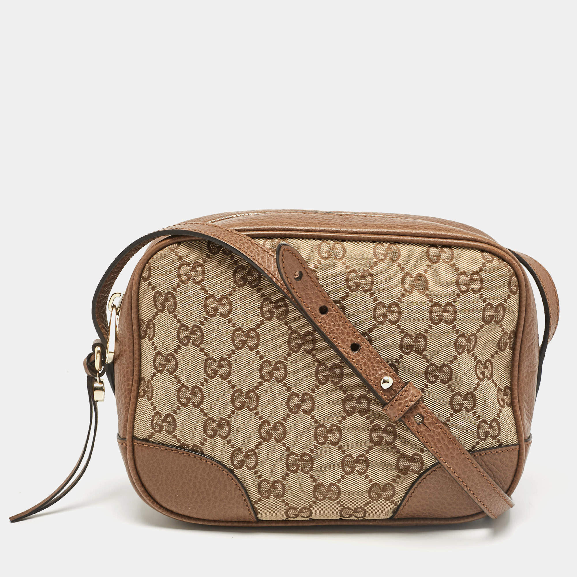Pre Owned Gucci Light Brown/Beige GG Canvas and Leather Bree Crossbody Bag