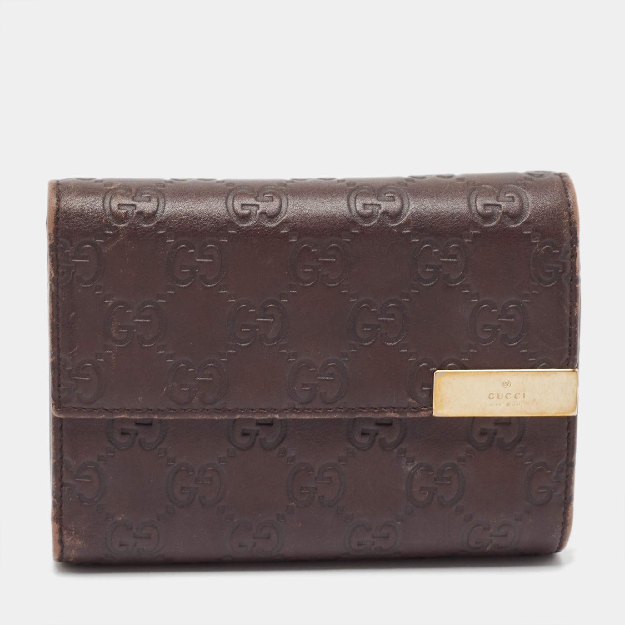 Gucci Dark Brown Guccissima Leather Flap French Wallet