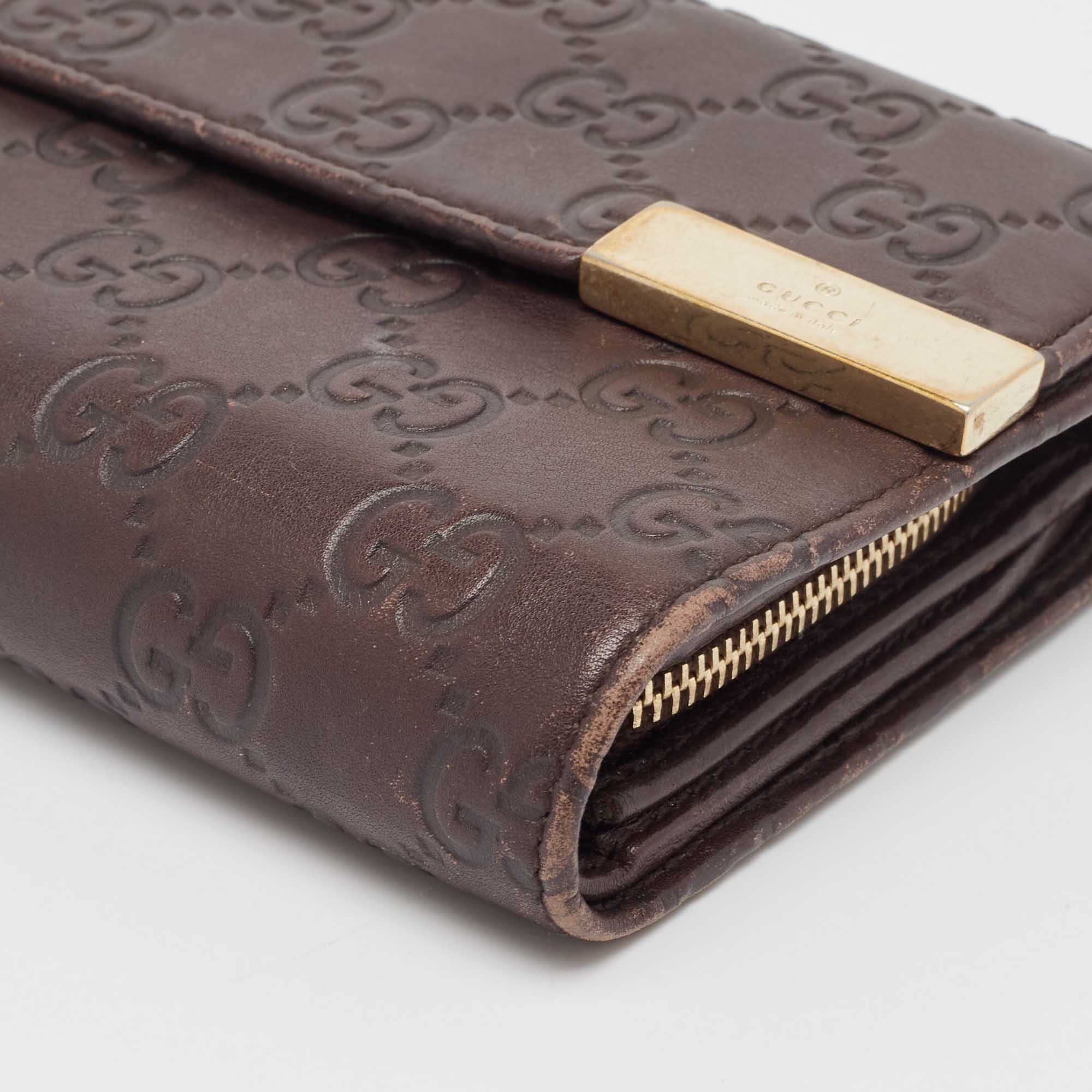 GUCCI Women’s Guccissima Leather Monogram Embossed outlet Long Wallet, Dark Brown