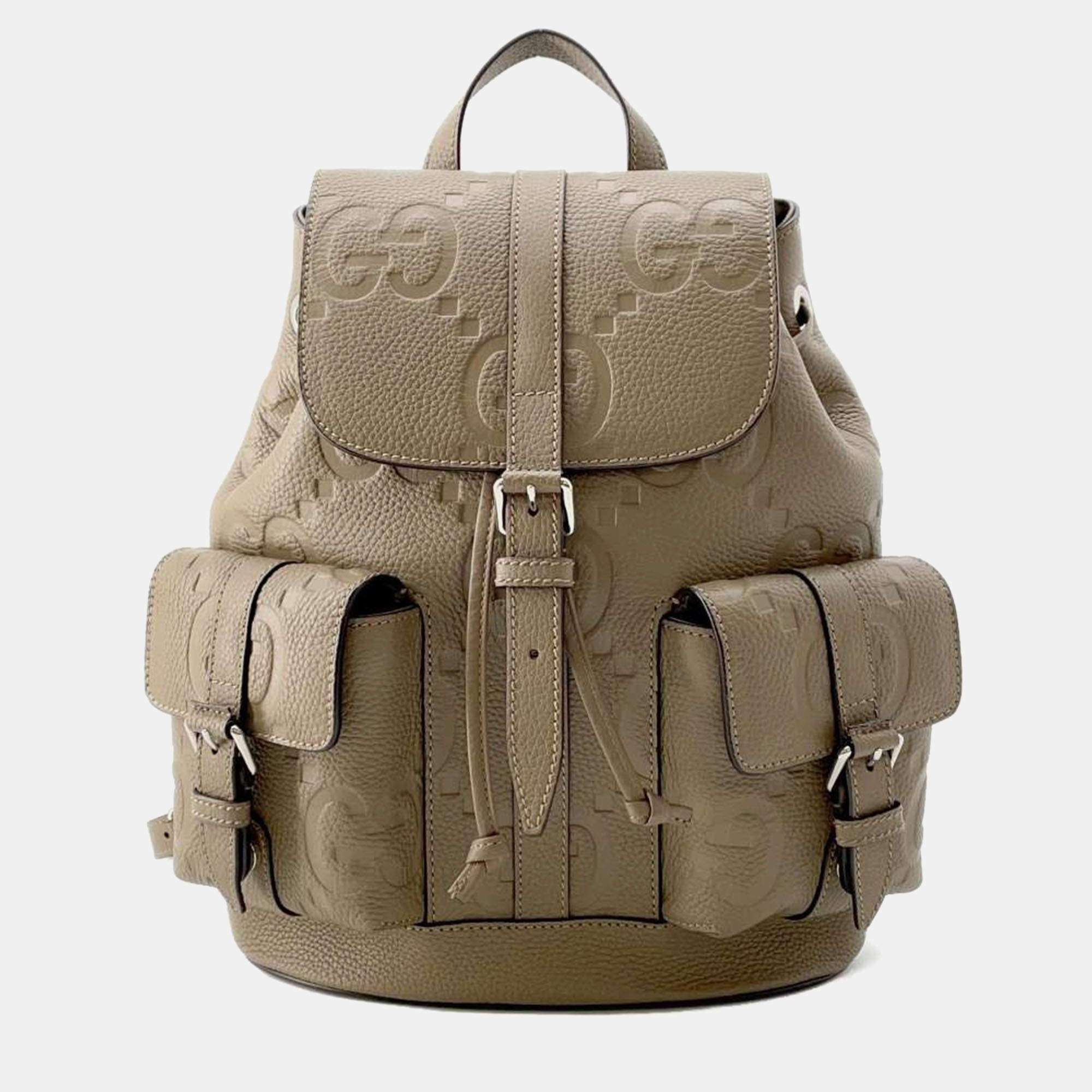 Gucci Beige Jumbo GG Leather Backpack