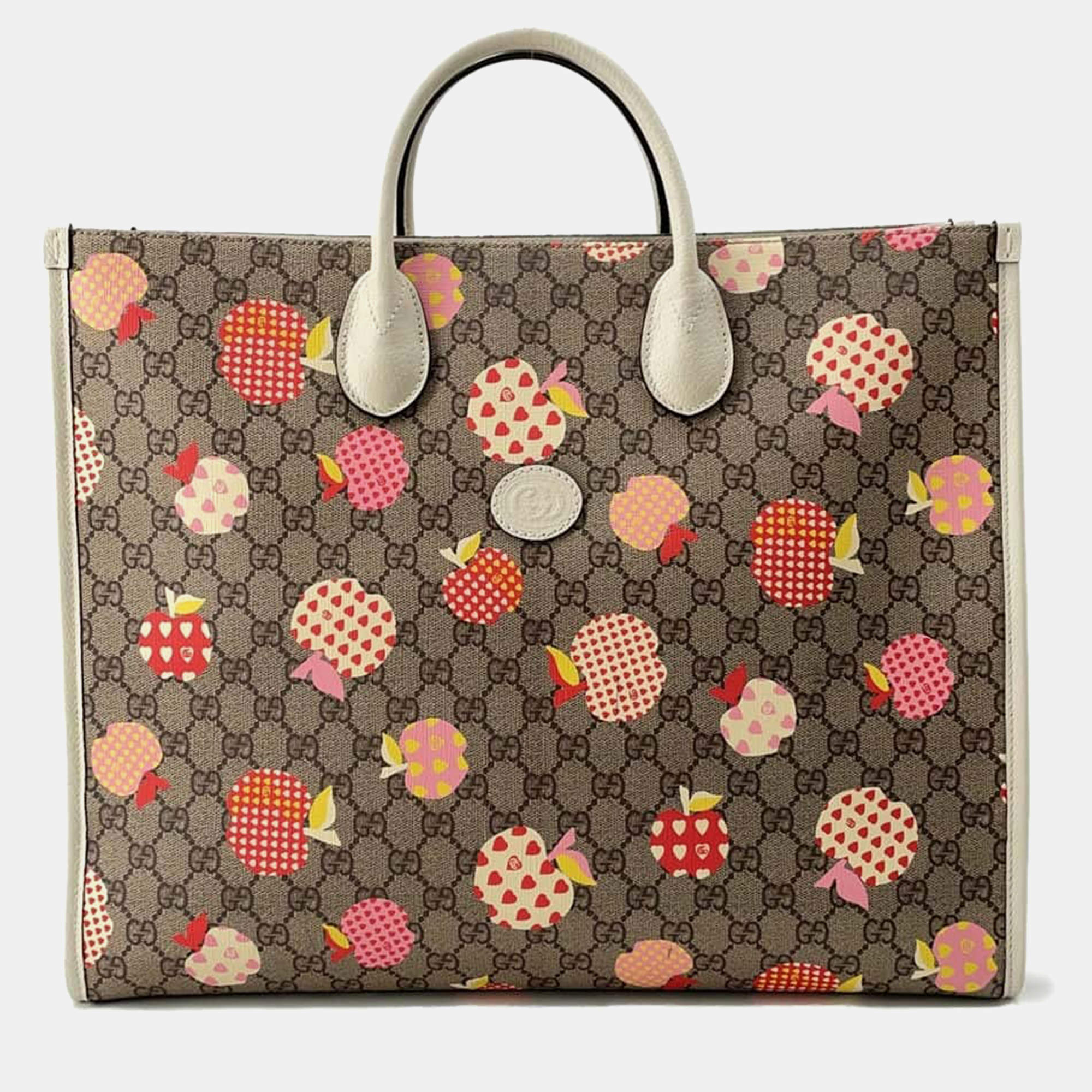 Gucci Beige/White GG Canvas Apple Tote Bag