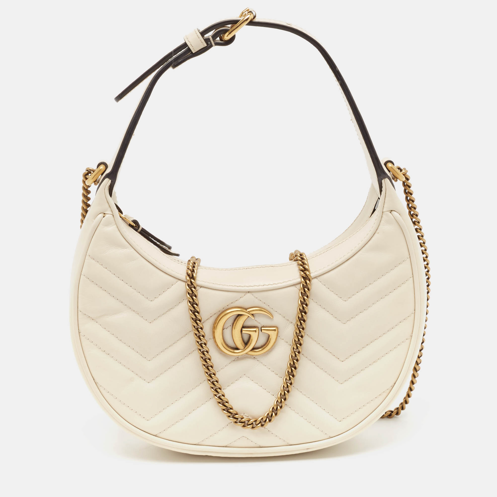 مملوكة مسبقًا Gucci Off White Matelasse Leather Mini GG Marmont Shoulder Bag