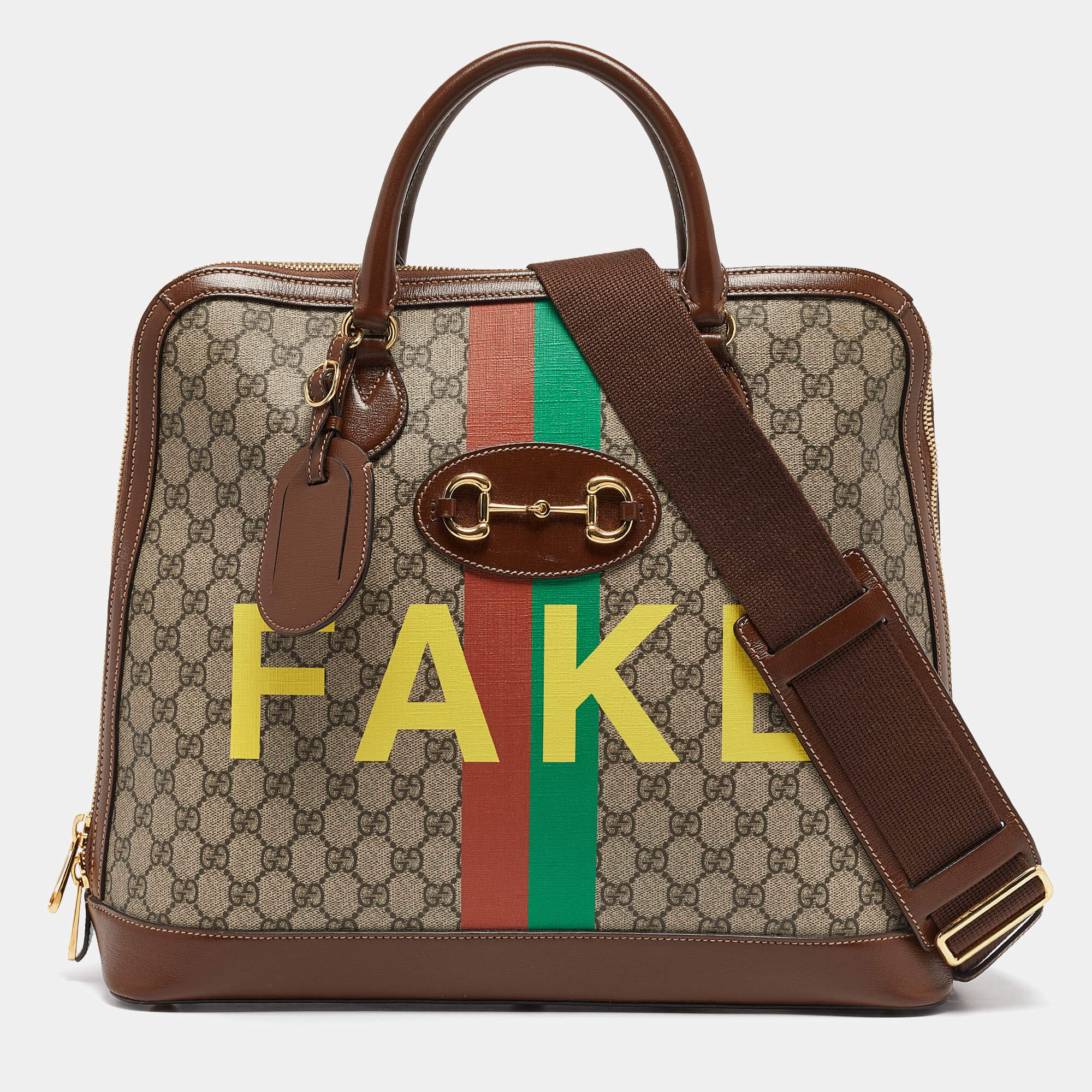 Pre Owned Gucci Brown/Beige GG Supreme Canvas Horsebit 1955 Satchel