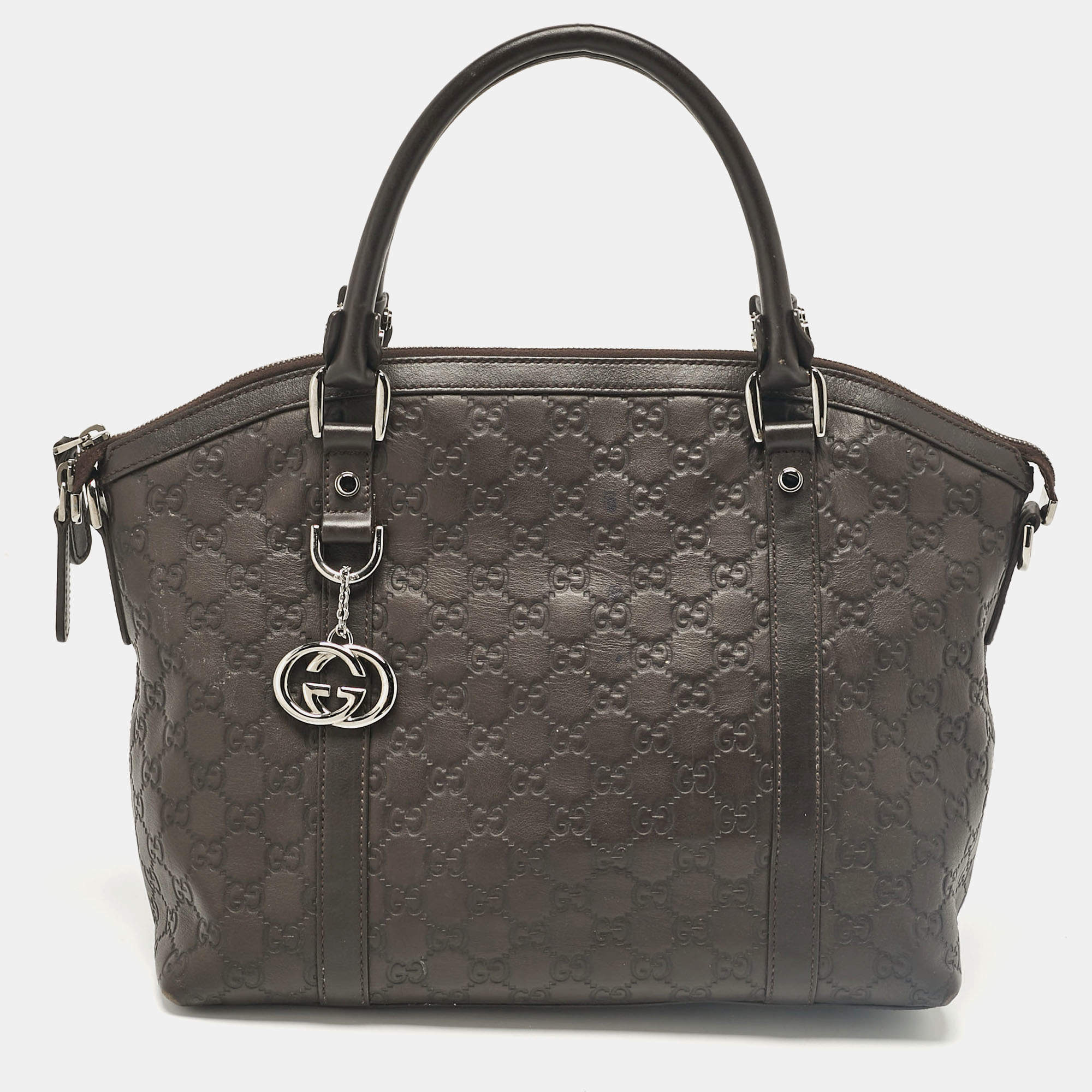 Gucci Choco Brown Guccissima Leather Interlocking G Charm Satchel