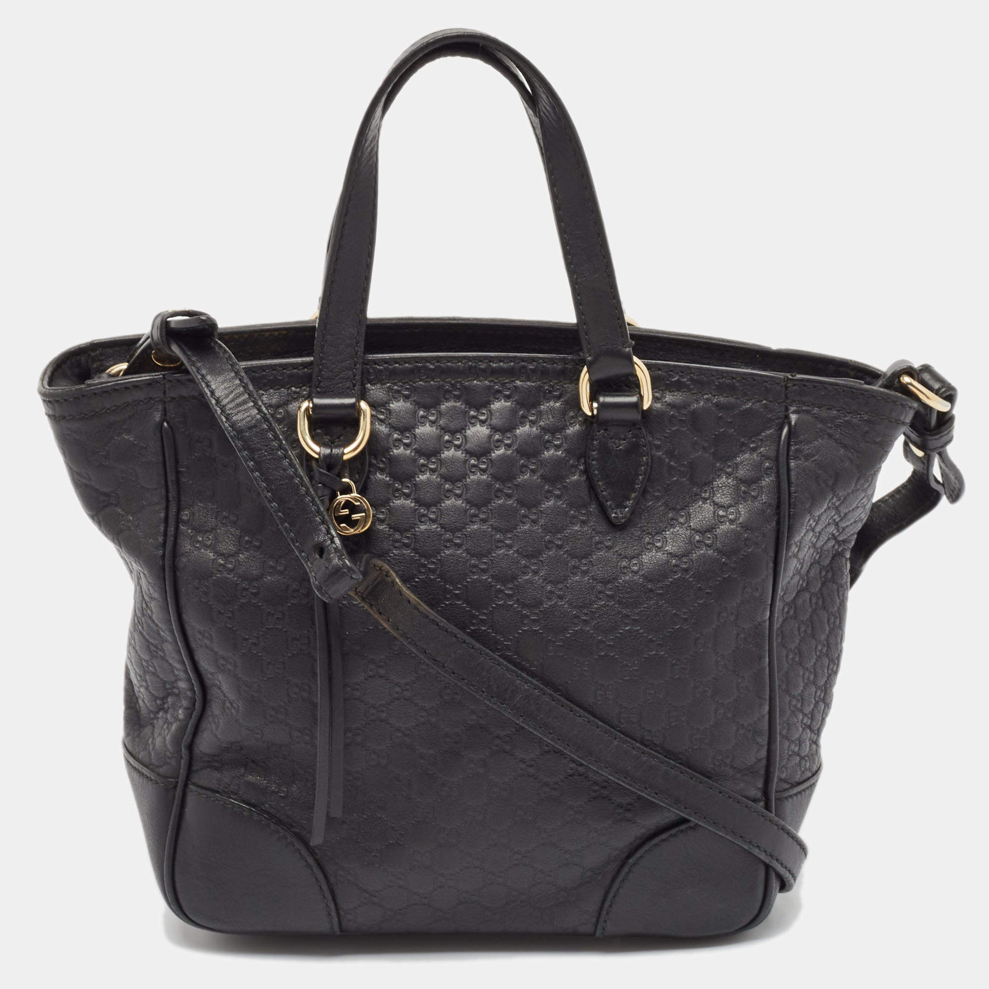 Pre Owned Gucci Black Guccissima Leather Small Bree Tote