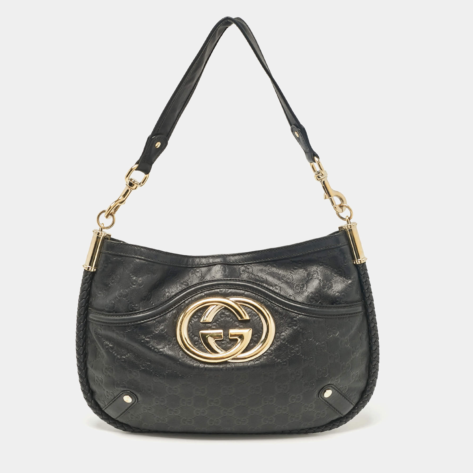 مملوكة مسبقًا Gucci Black Guccissima Leather Britt Shoulder Bag