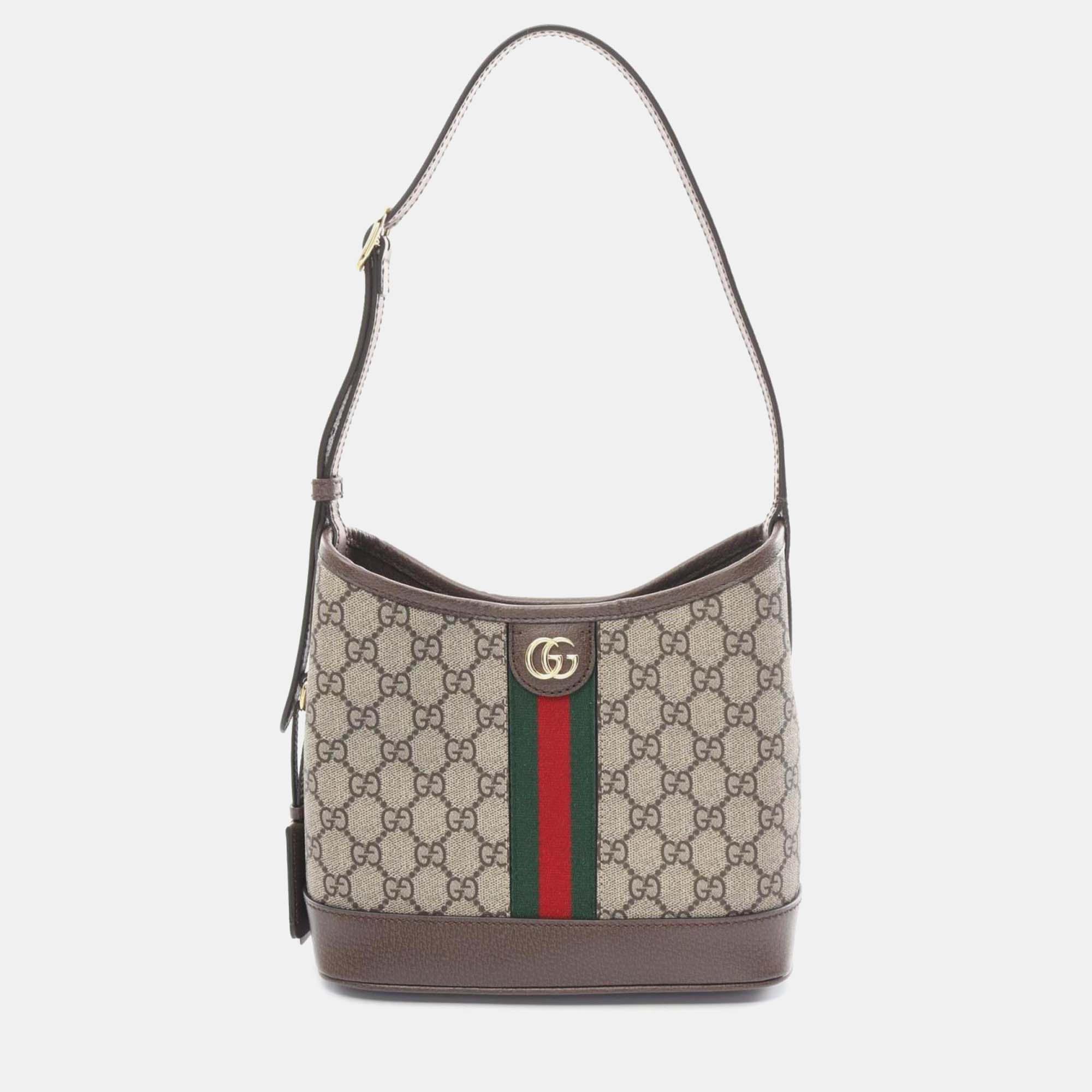 Gucci Beige Brown Multicolor Coated Canvas Leather Ophidia GG Supreme Small Shoulder Bag