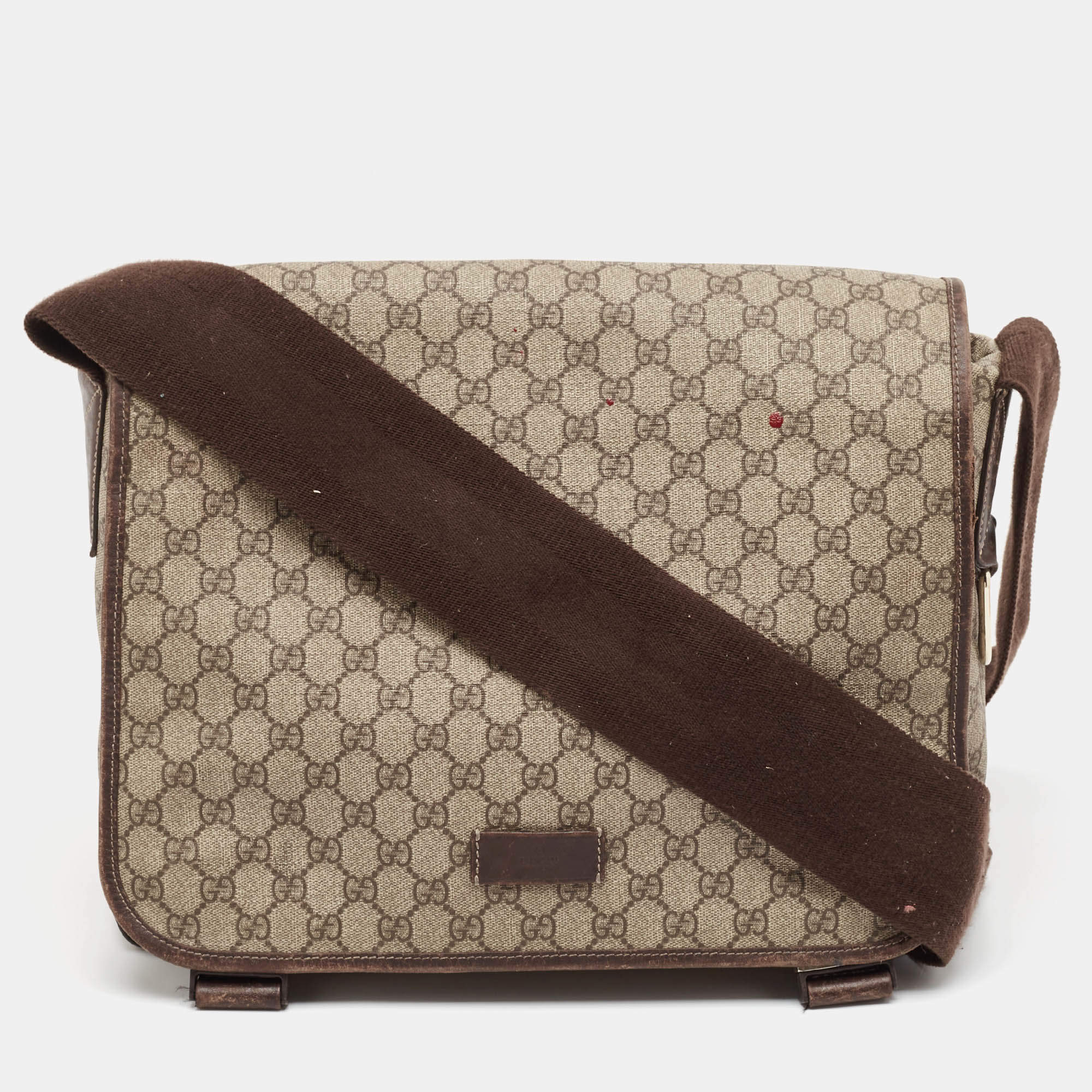 Pre Owned Gucci Beige/Brown GG Supreme Canvas and Leather Diaper Messenger Bag