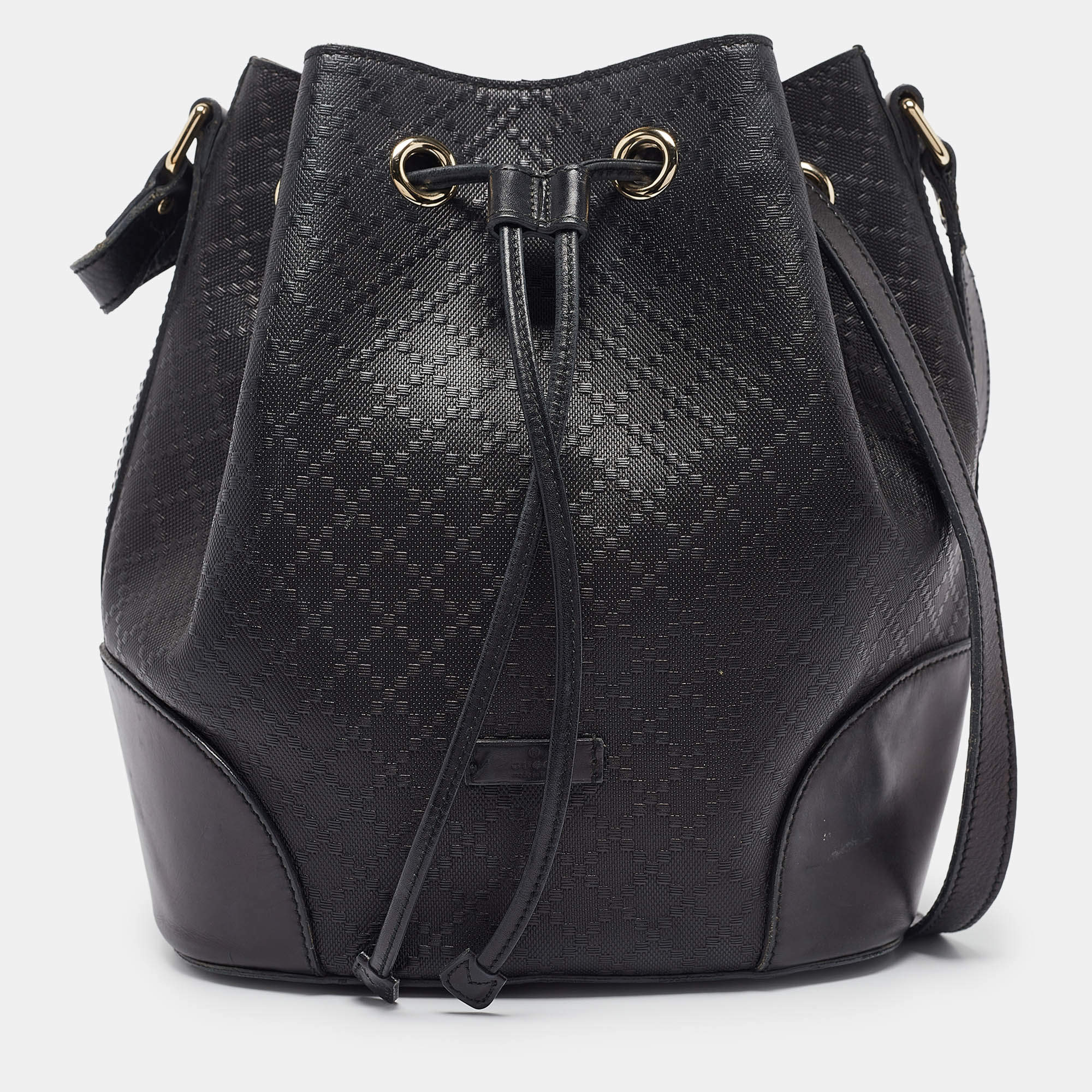 Pre Owned Gucci Black Diamante Leather Hilary Bucket Bag