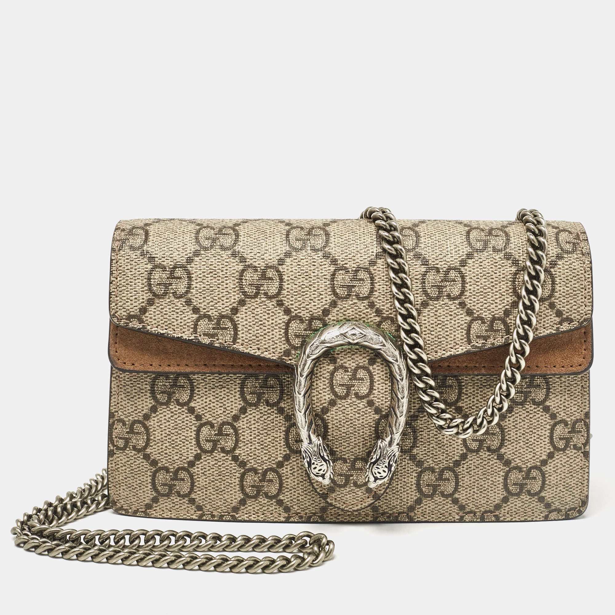 Pre Owned Gucci Beige Coated Canvas and Suede Super Mini Dionysus Crossbody Bag