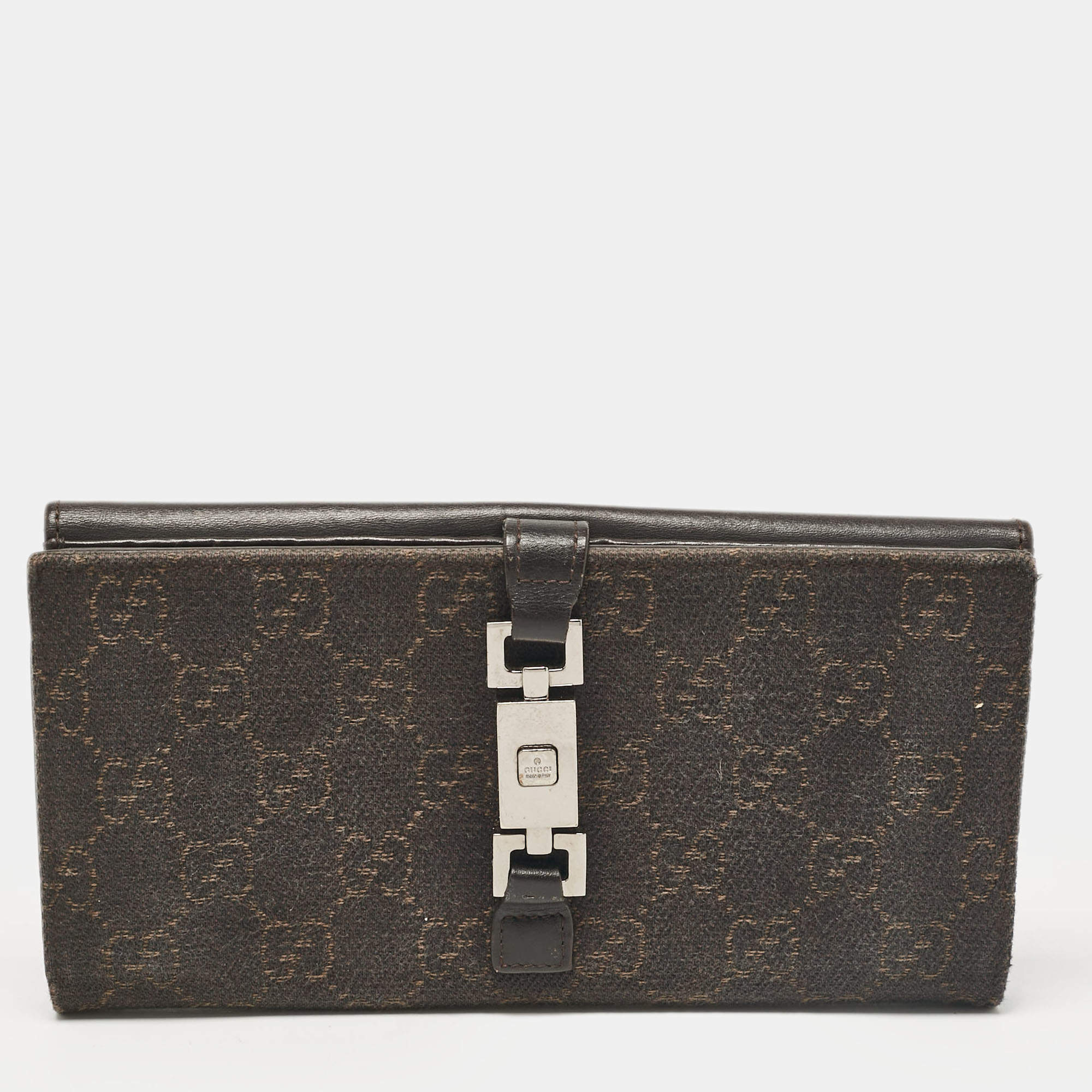 Gucci Dark Brown GG Canvas and Leather Jackie Continental Wallet