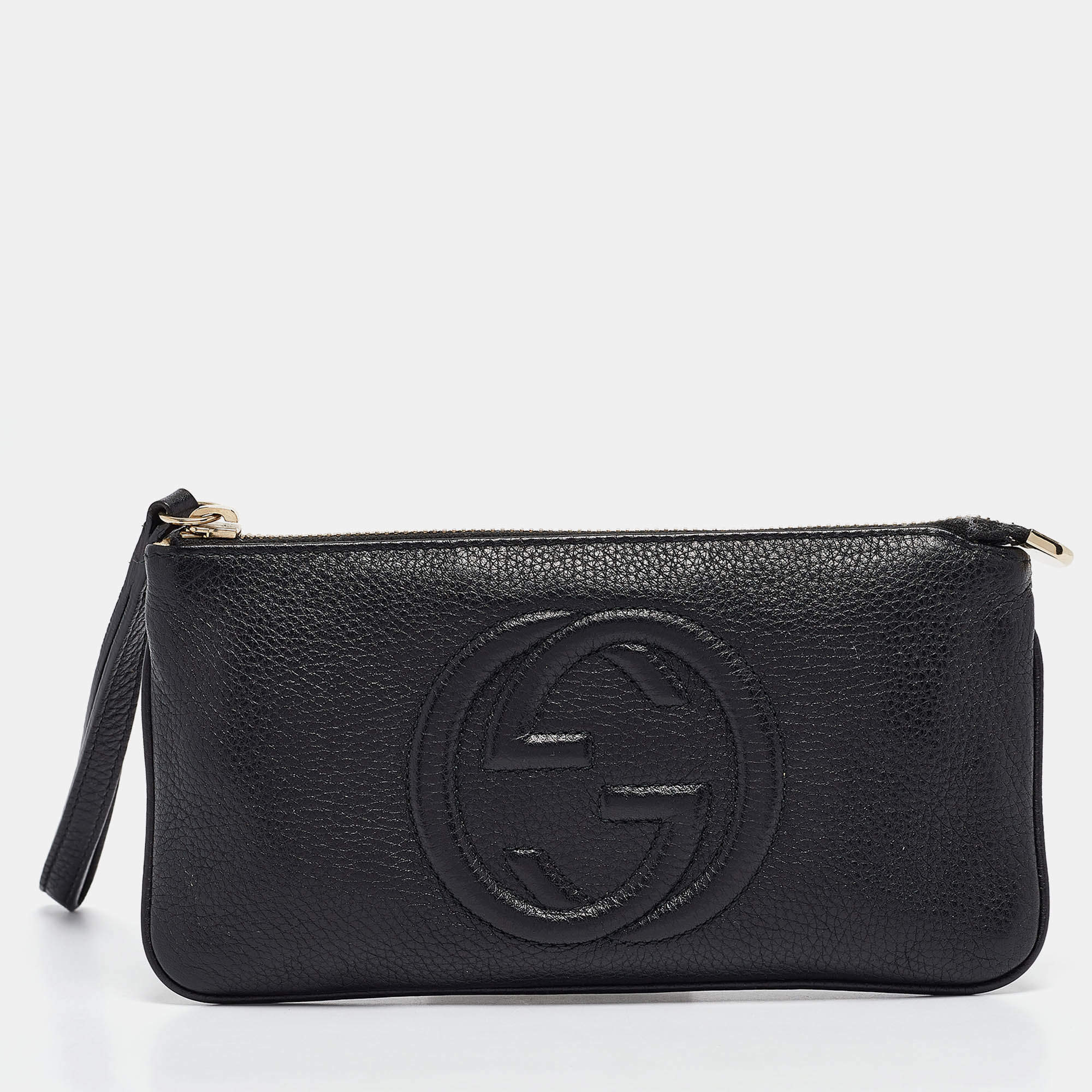 Pre Owned Gucci Black Leather Soho Wristlet Clutch