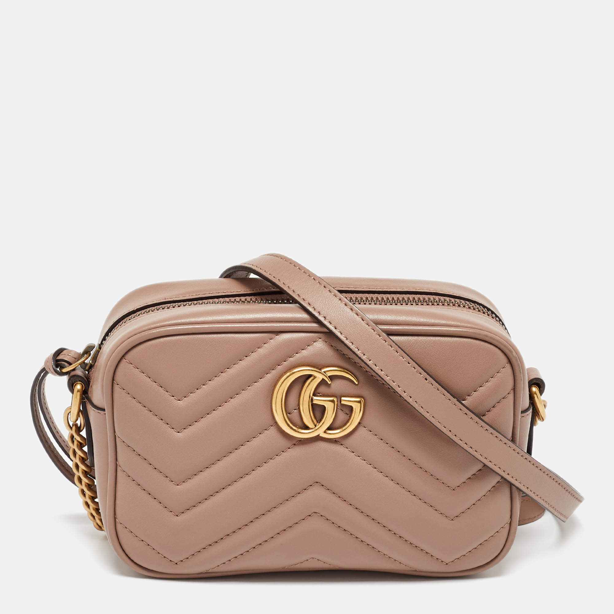 Gucci Dusty Pink Leather GG Marmont Mini Shoulder Bag