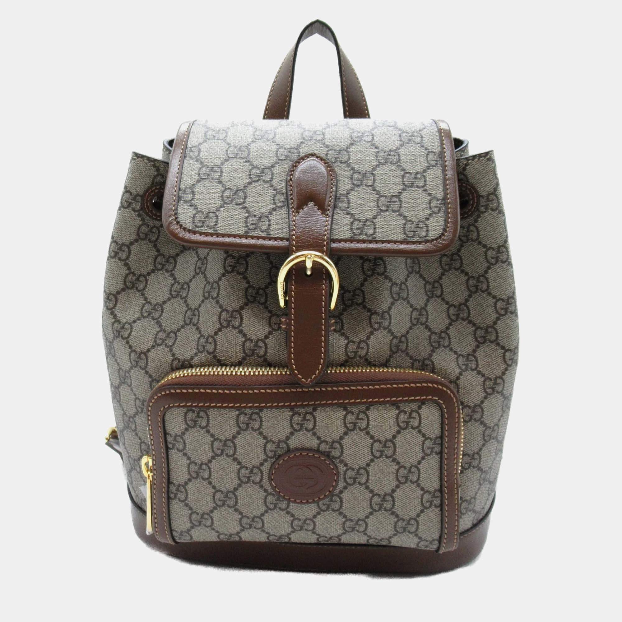 Gucci Beige Brown Canvas GG Supreme Backpack