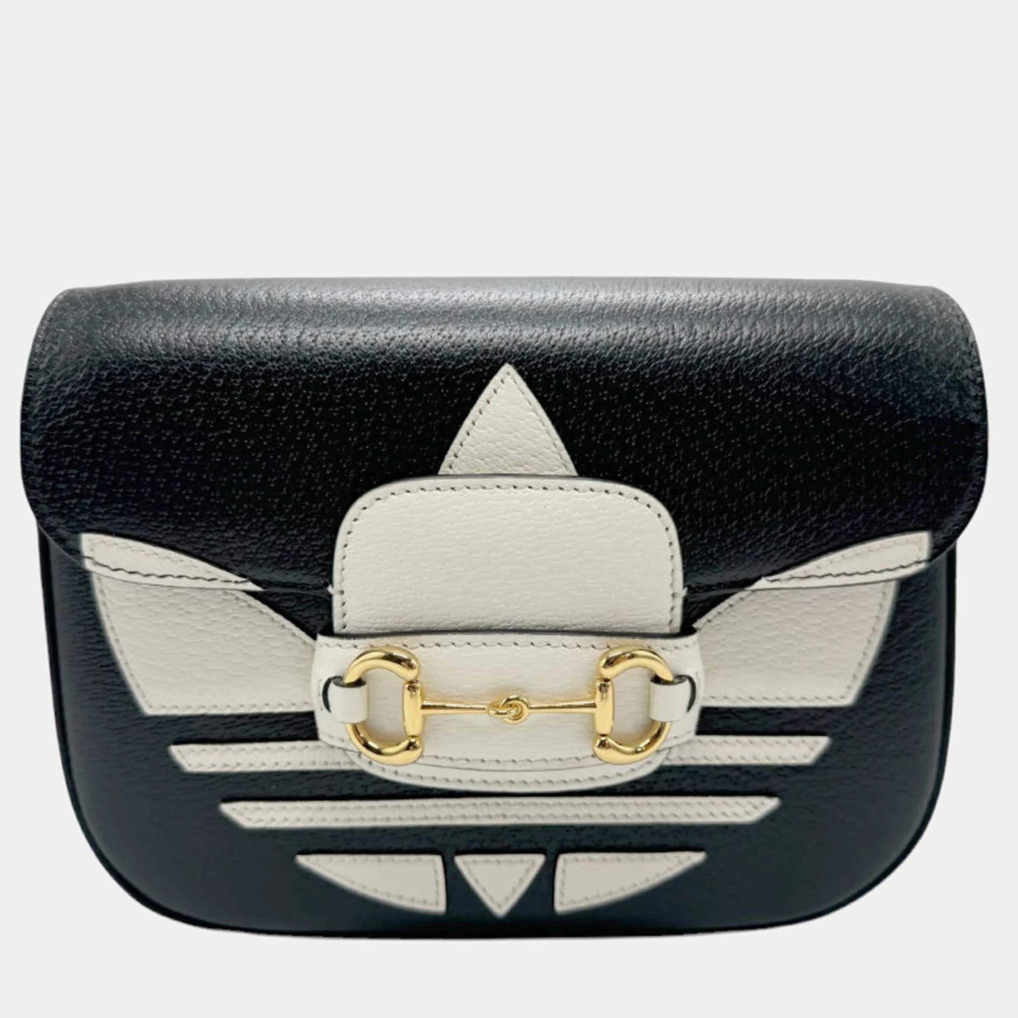 Gucci x Adidas Black White Gold Leather Shoulder Bag