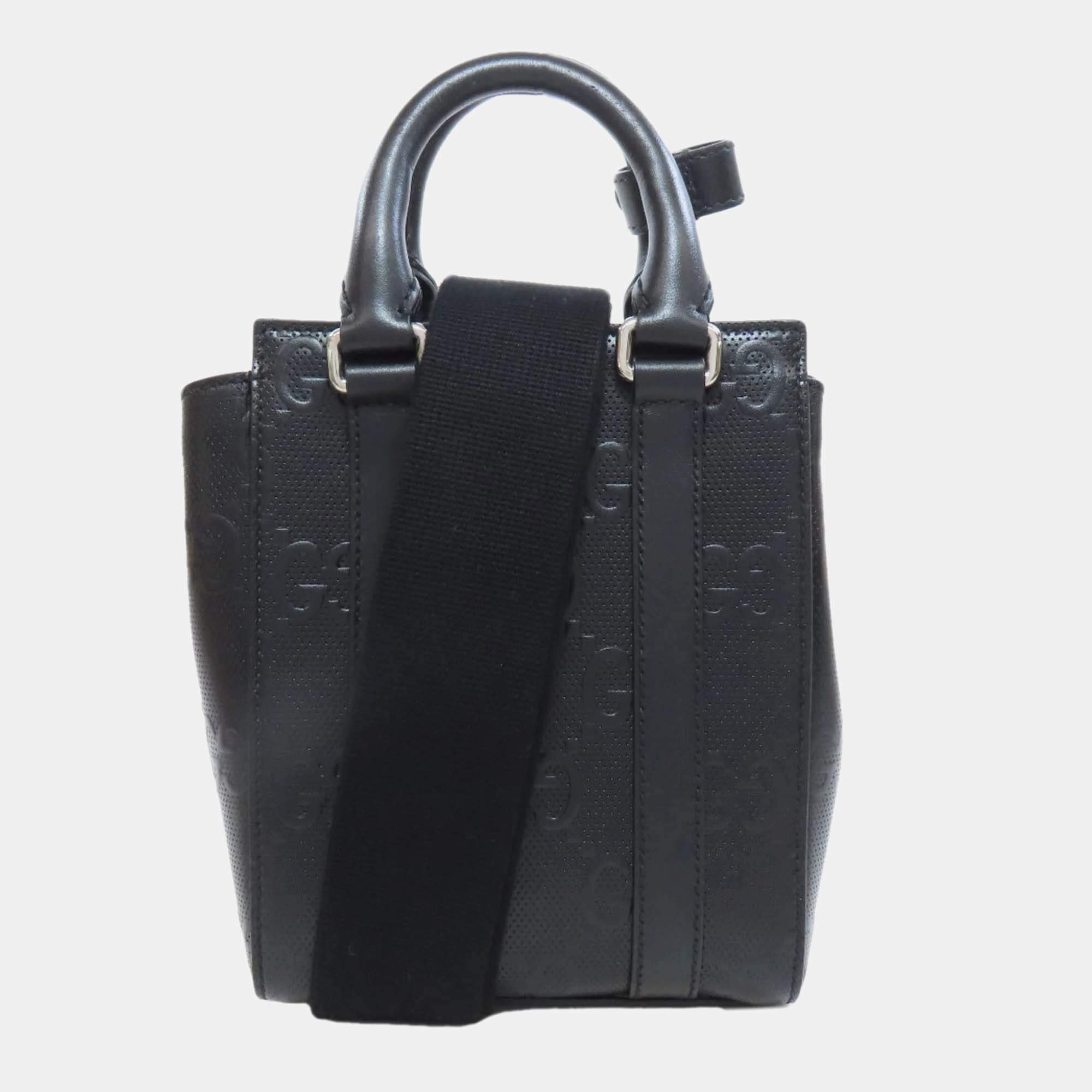 Gucci calf leather GG embossed handbag